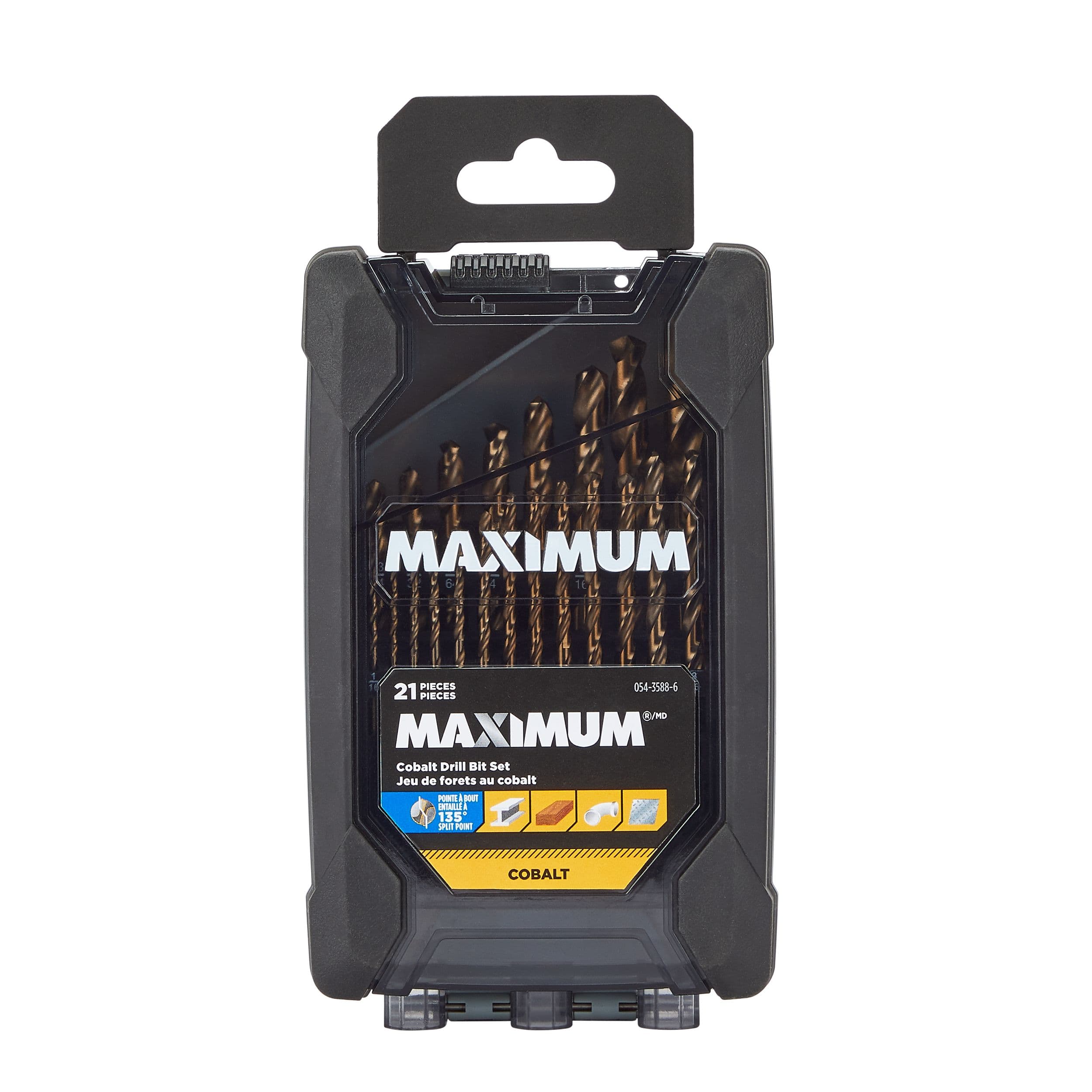 MAXIMUM Cobalt Drill Bit Set for Wood, Metal, Plastic, 21-pc