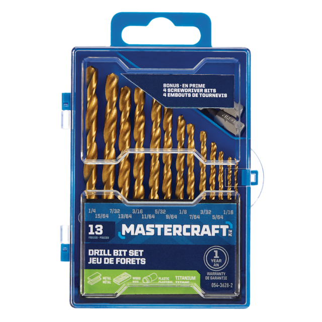 Mastercraft Titanium Drill Bit Set for Wood, Metal, Plastic, 13pc