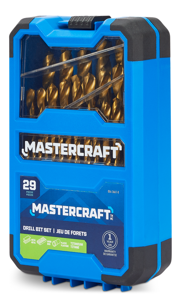 Mastercraft Titanium Drill Bit Set for Wood, Metal, Plastic, 29pc