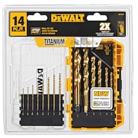 DEWALT DW1341 Titanium-Nitride Coated Drill Bit Set for Wood, Metal, Plastic, 14-pc Front_Flat