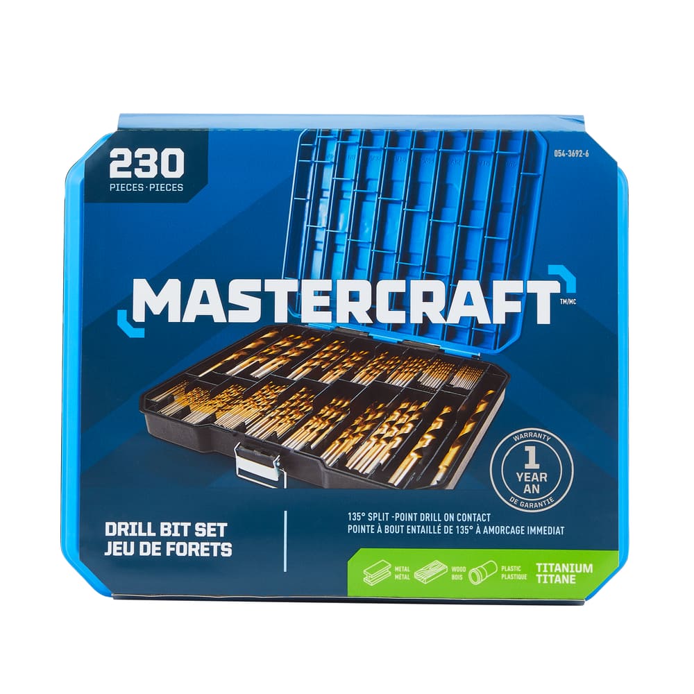 230pc Mastercraft Titanium Coated HSS Drill Bit Set Kit for Metal & Wood 