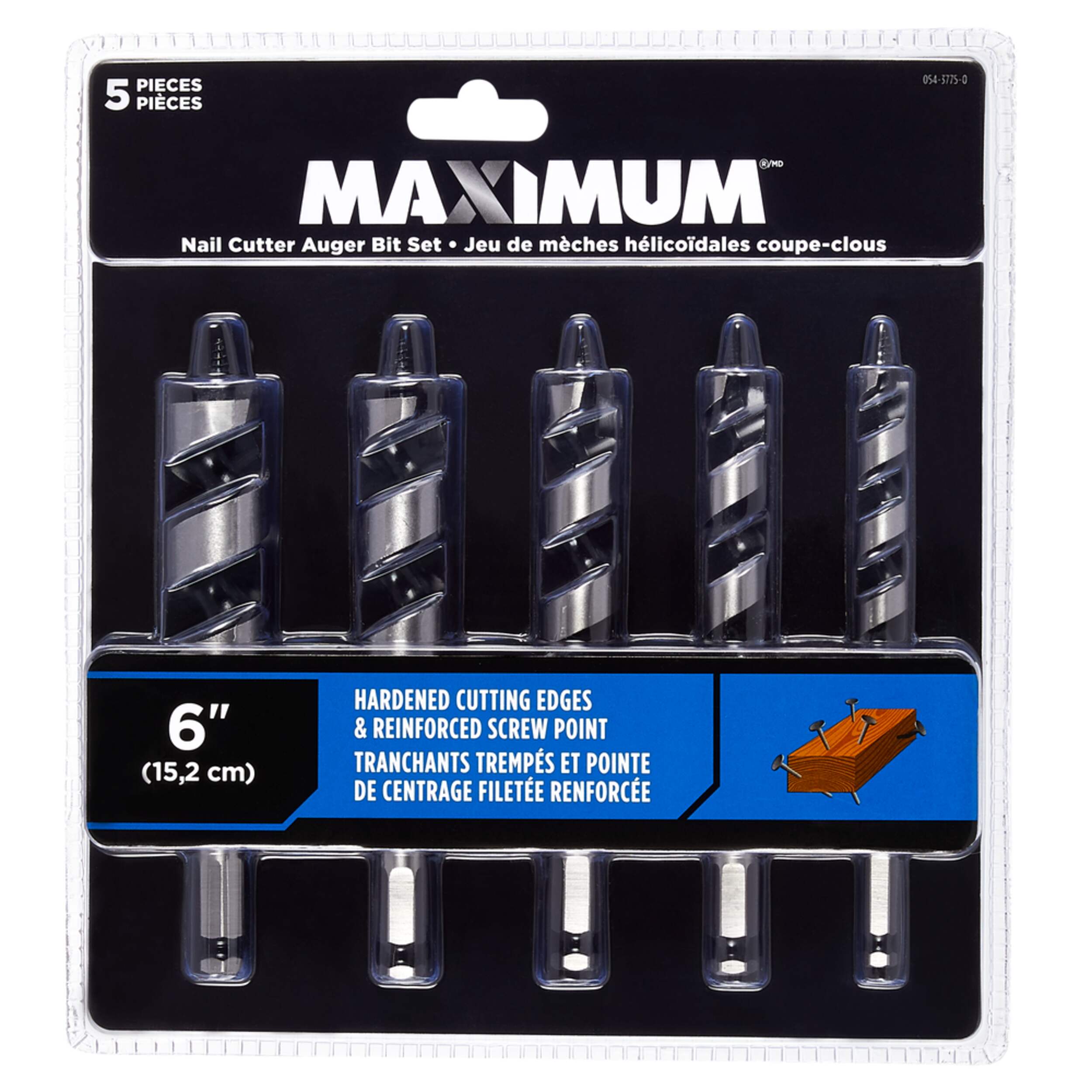 MAXIMUM 6-in HCS Auger Bit Set for Wood with Nails, 5-pc Front_Flat