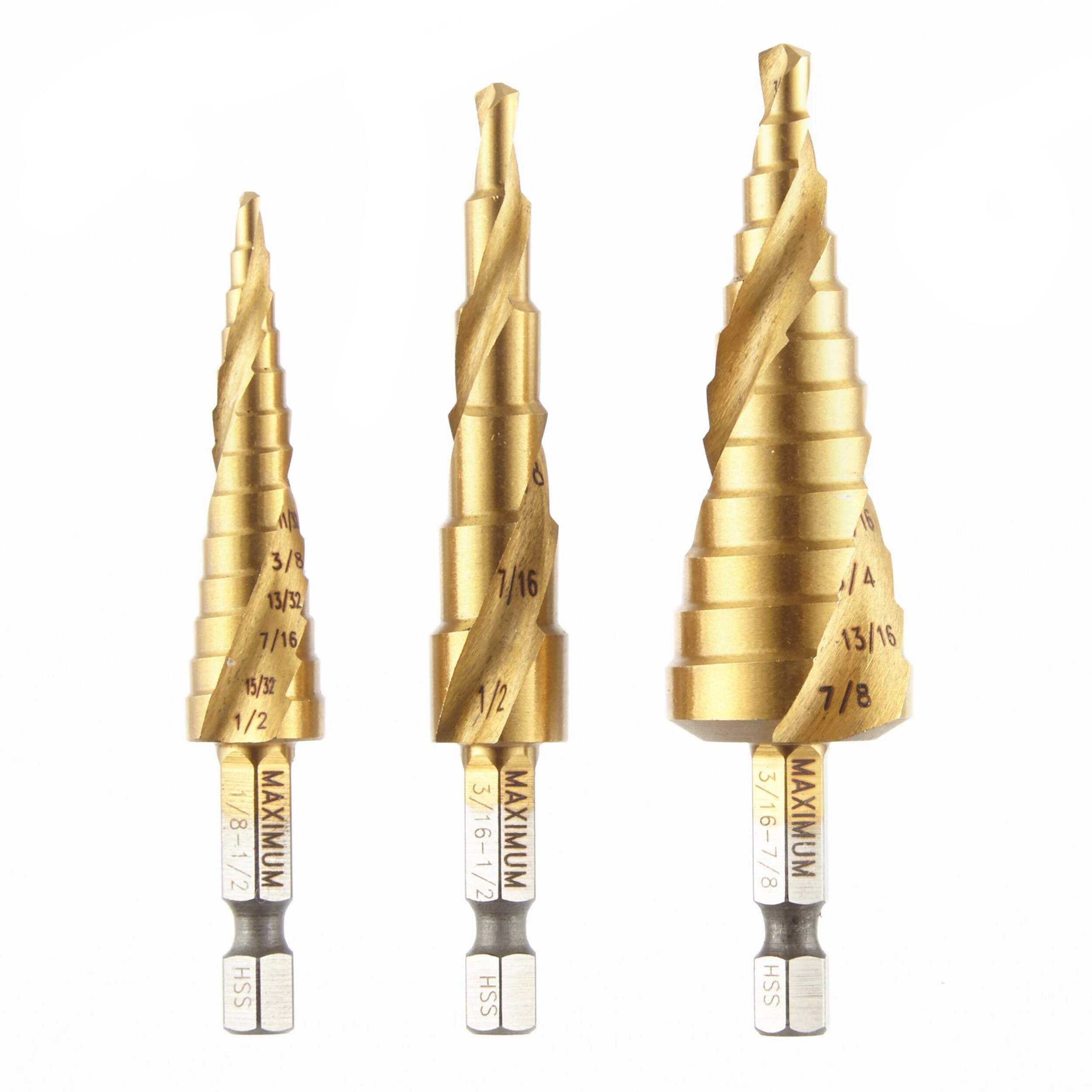 MAXIMUM M2 Steel Step Drill Set, 3-pc Front_Flat
