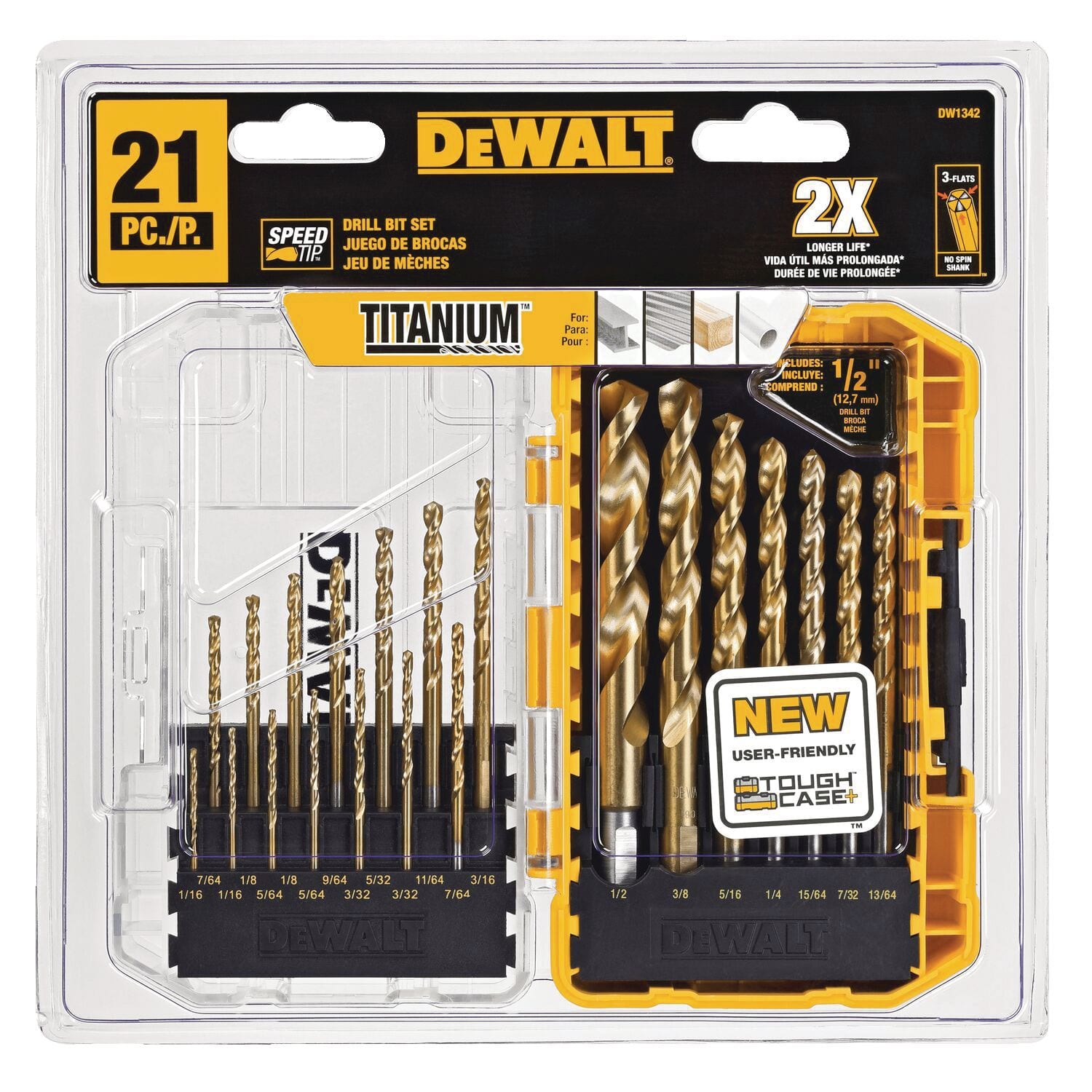DEWALT DW1342 Speed Tip Titanium-Nitride Coated Drill Bit Set for Wood,  Metal, Plastic, 21-pc