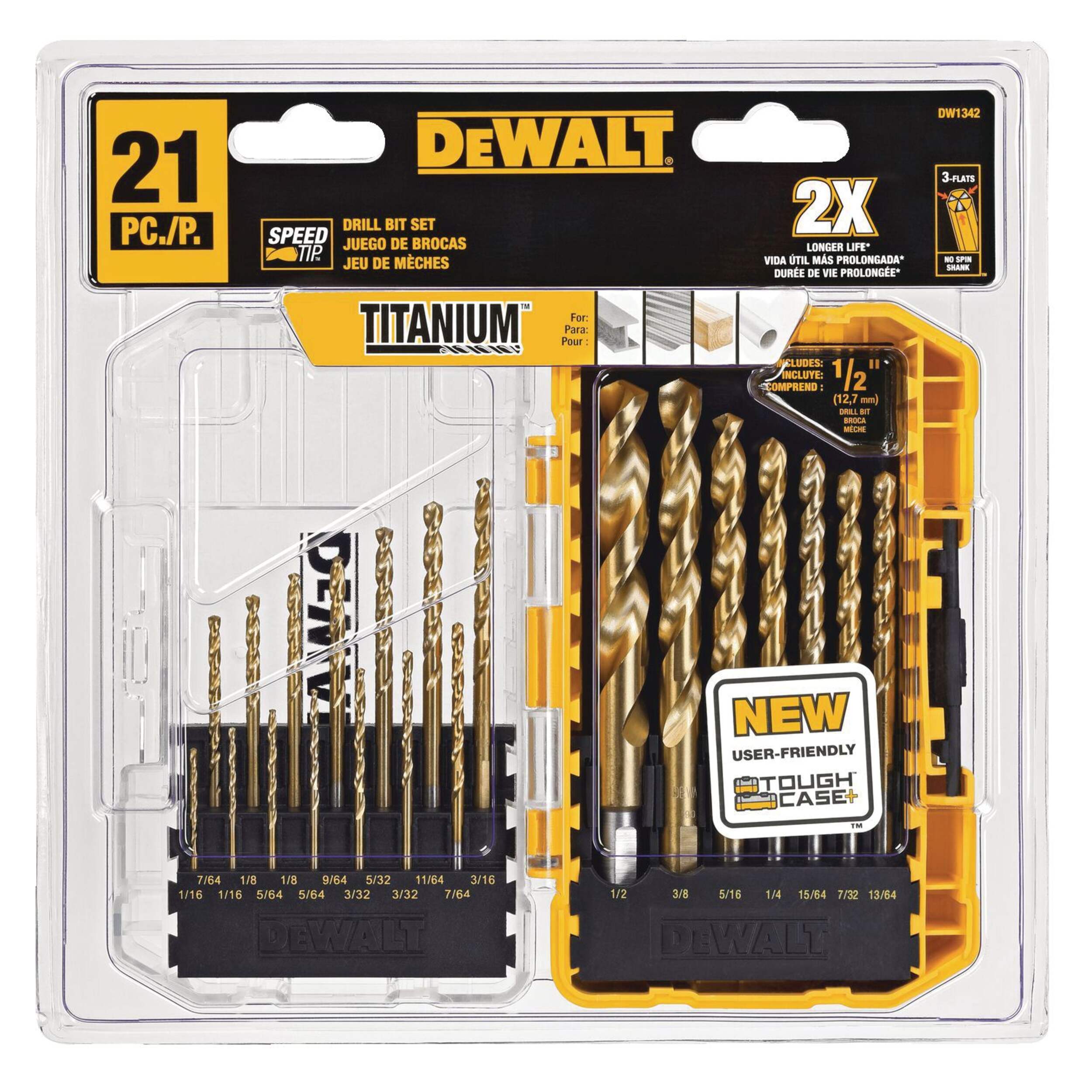 DEWALT DW1342 Speed Tip Titanium-Nitride Coated Drill Bit Set for Wood, Metal, Plastic, 21-pc Front_Flat