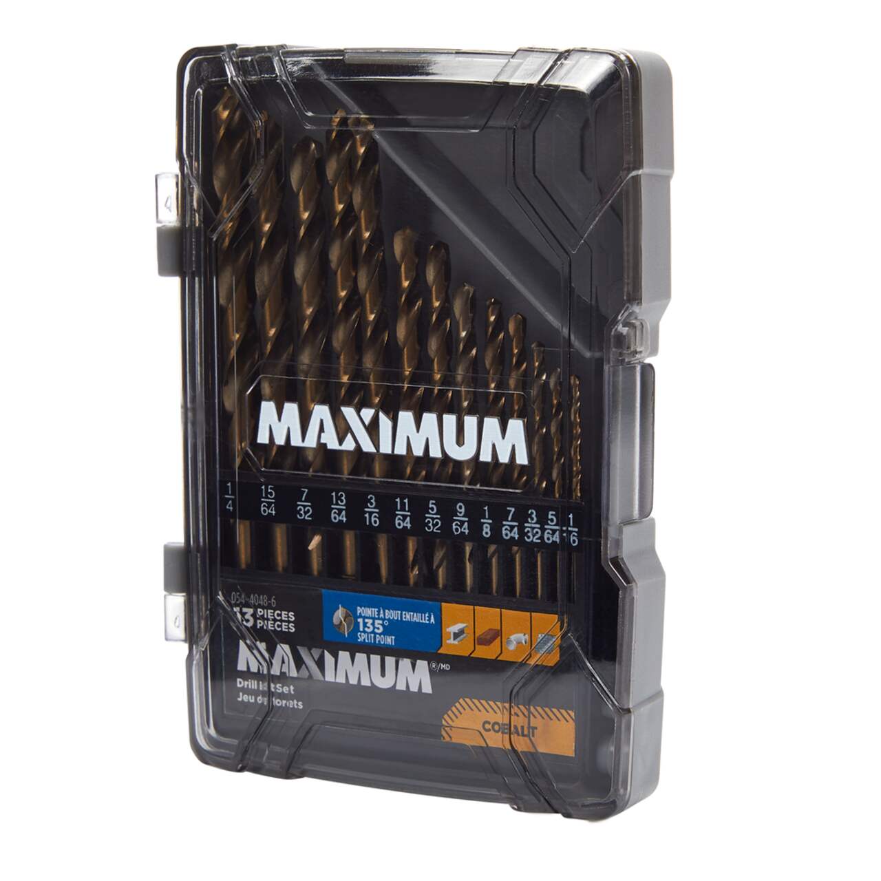 MAXIMUM Cobalt Drill Bit Set for Wood, Metal, Plastic, 13-pc