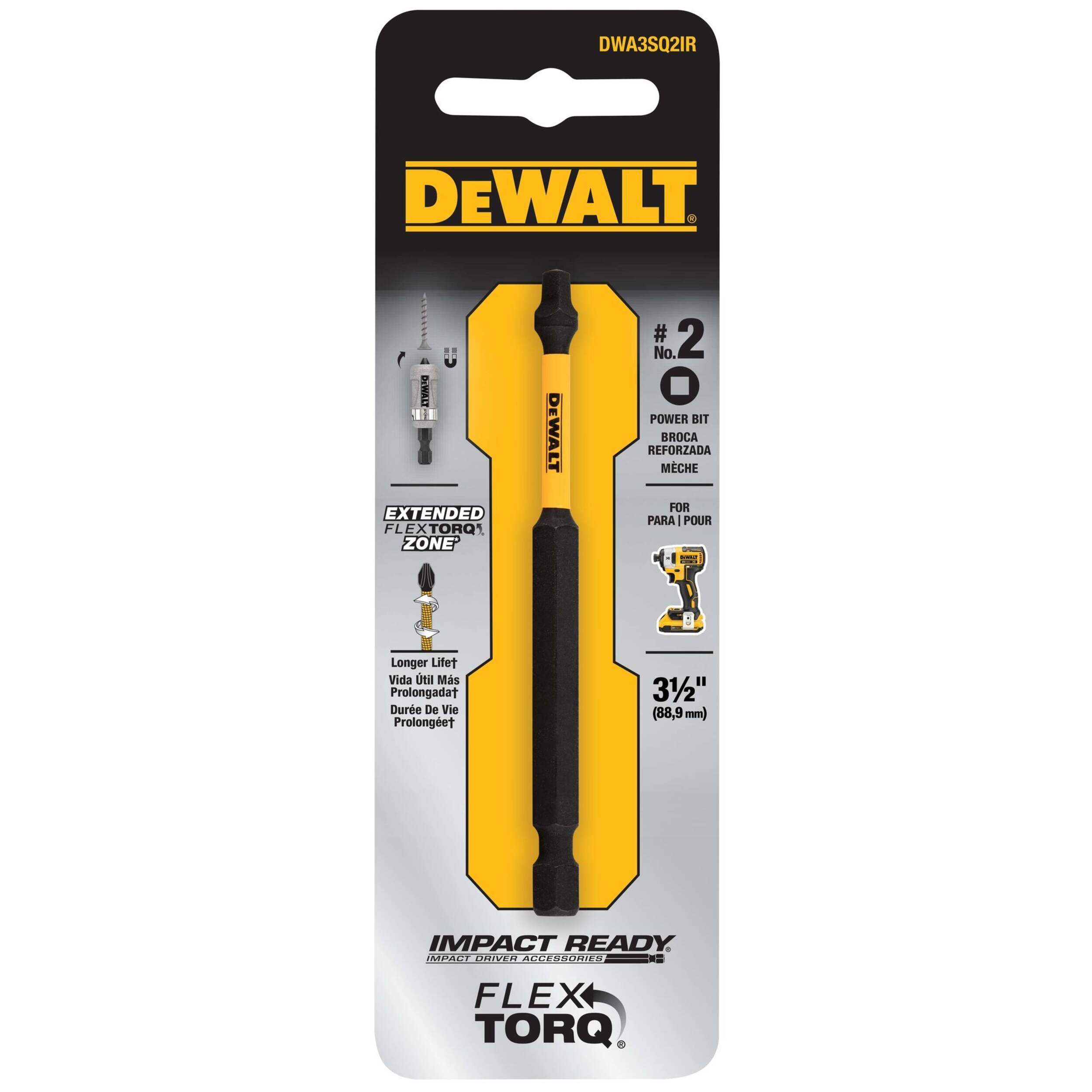 DEWALT DWA3SQ2IR Impact Ready 3-1/2-in SQ2 Square HCS Screwdriver Bit for Metal Front_Flat