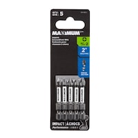 MAXIMUM PH2 Impact Screwdriver Bit, 2-in, 5-pk Front_Flat