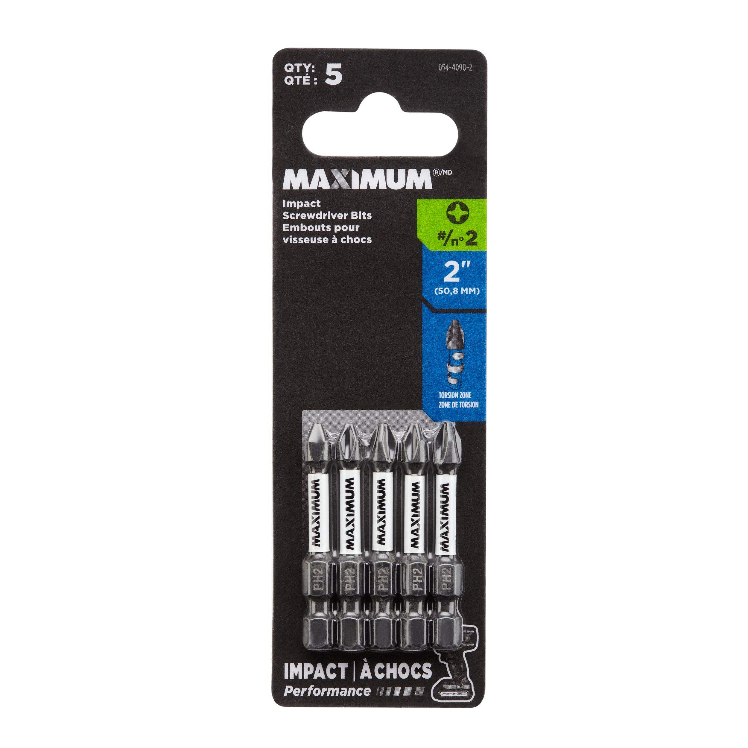 Embout de tournevis à percussion MAXIMUM PH2, 2 po, paq. 5 Front_Flat