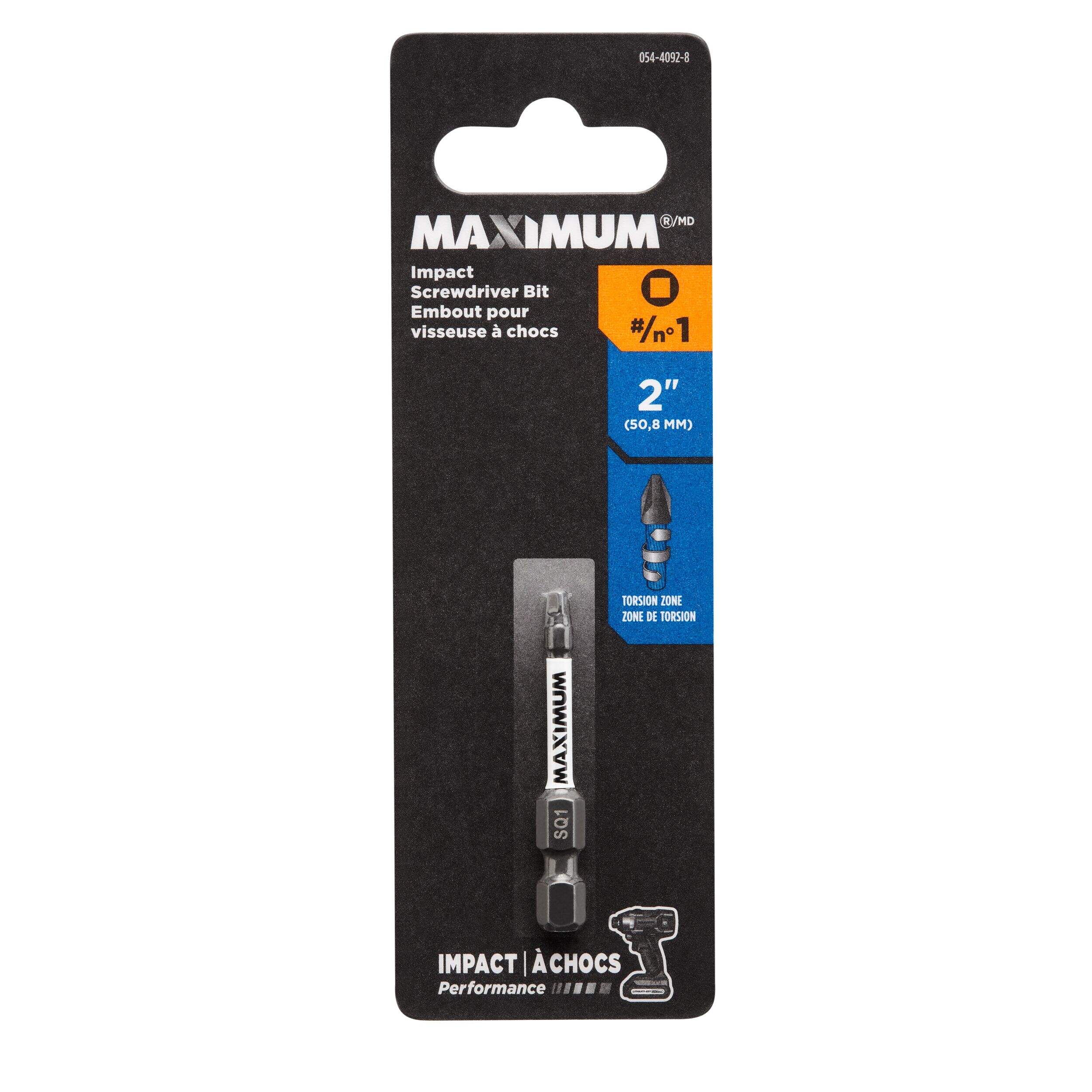 MAXIMUM SQ1 Square Impact Screwdriver Bit, 2-in, 1-pk Front_Flat