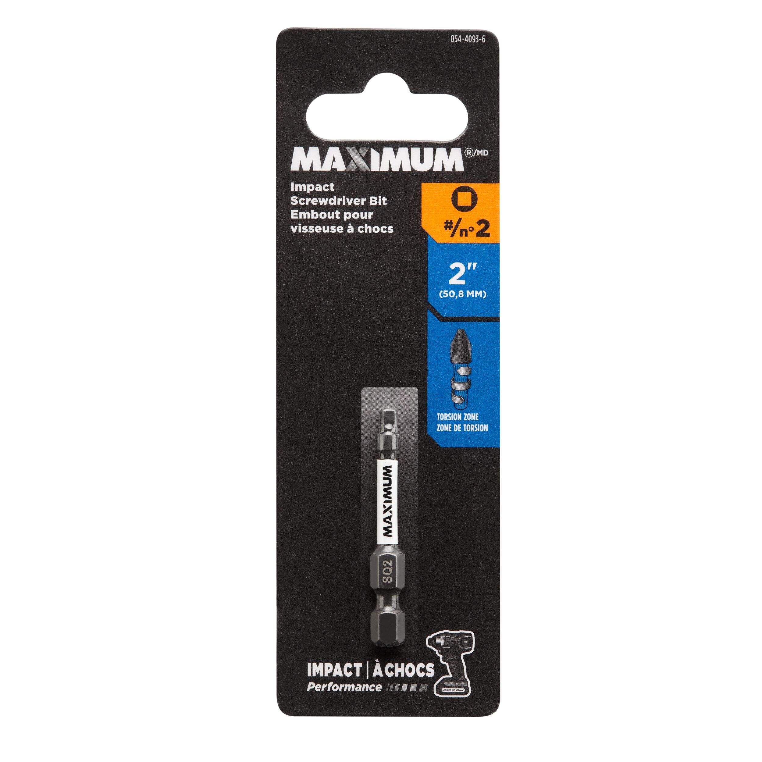 MAXIMUM SQ2 Impact Screwdriver Bit,  2-in, 1-pk Front_Flat