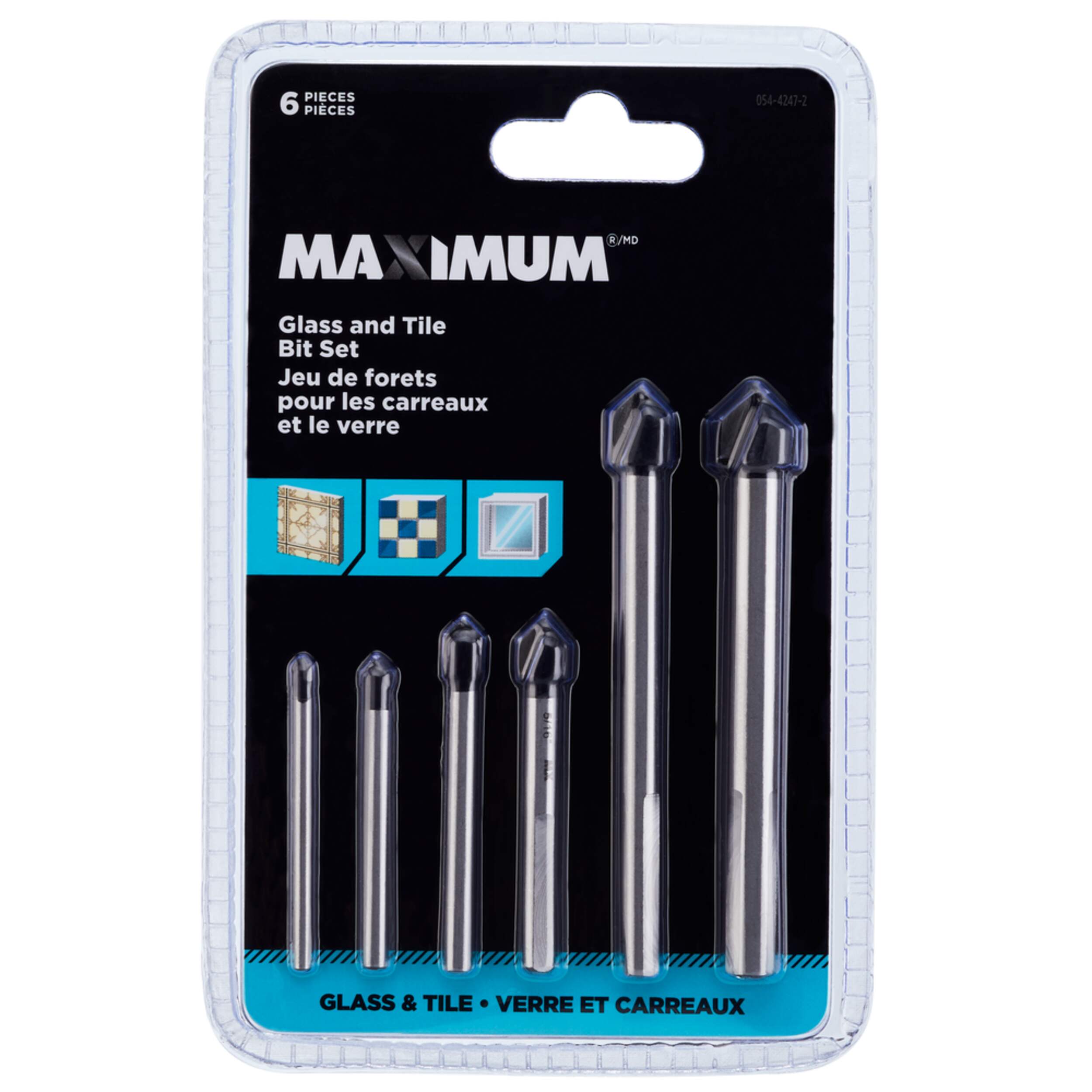 MAXIMUM Carbide Tipped Bit Set for Tile, Glass, 6-pc Front_Flat
