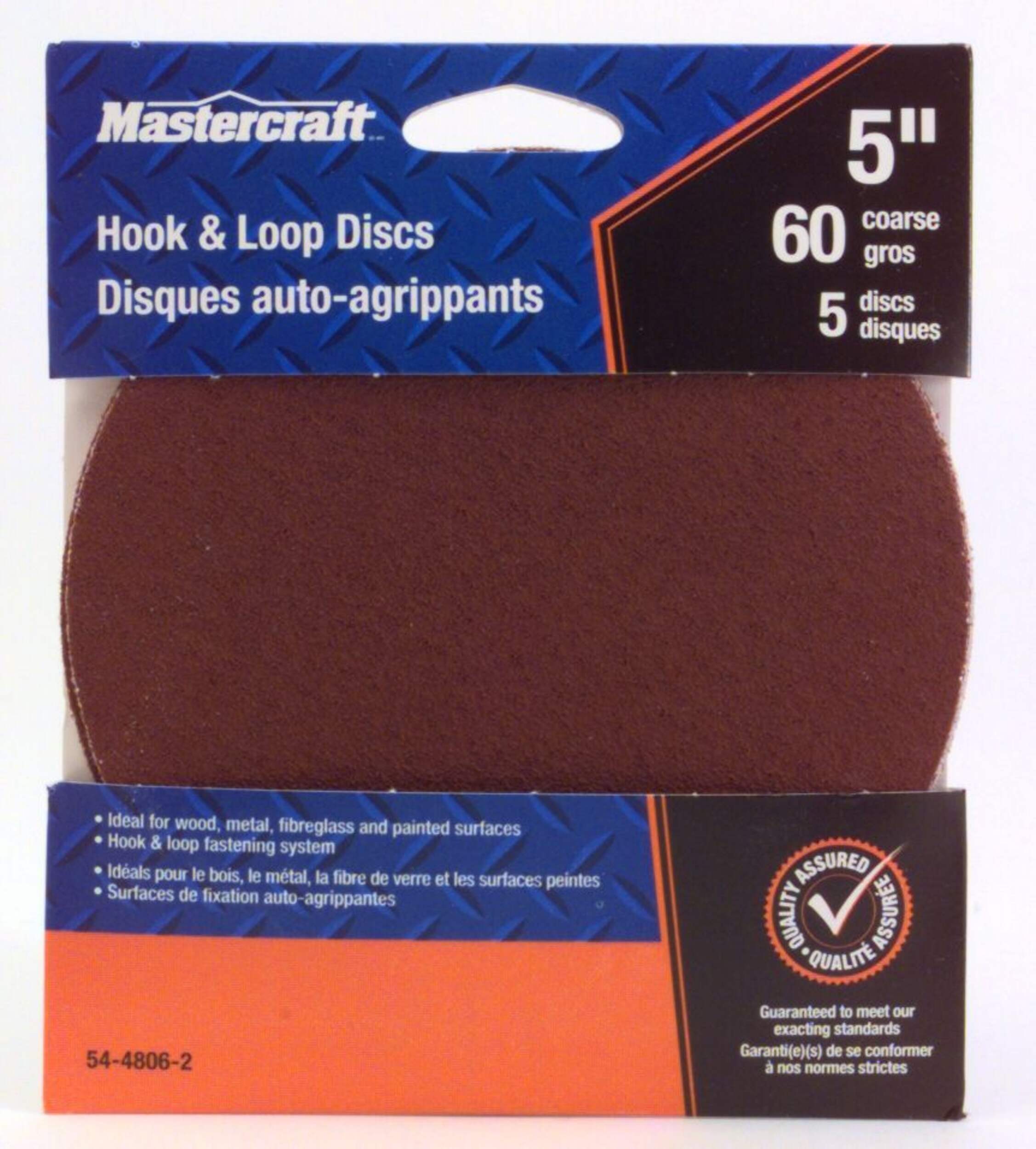 Mastercraft 5” (125 mm) Hook & Loop Discs for Sanding 5-Pack, 60 Grit Front_Flat