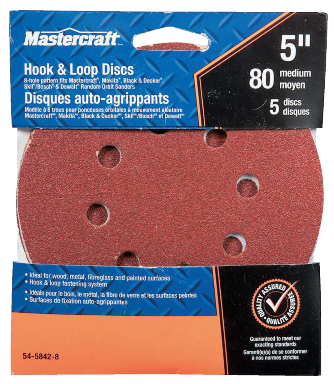 Mastercraft 5-in Hook & Loop Aluminum Oxide 8-Hole Sanding Discs