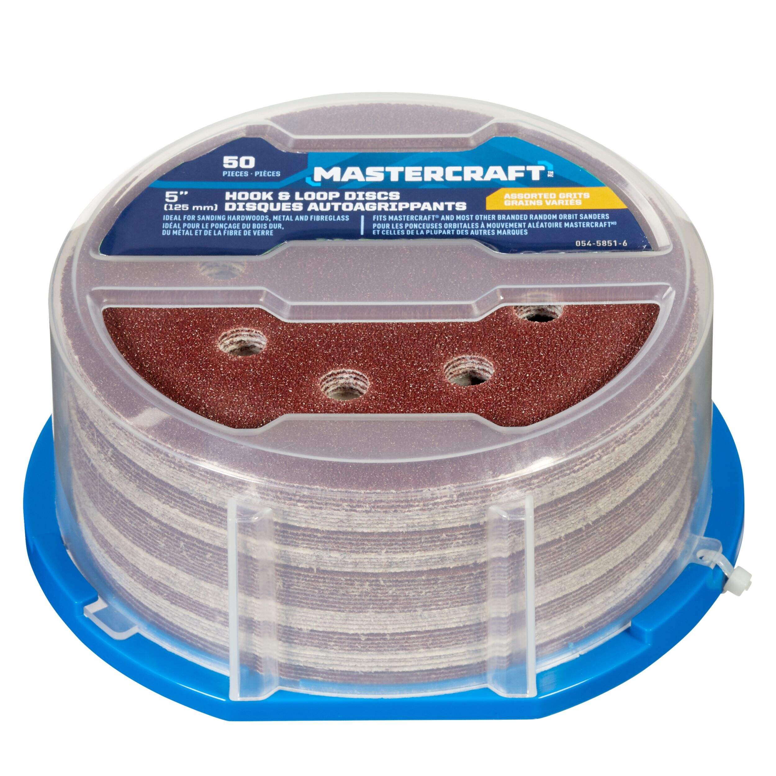 Mastercraft 5-in Assorted Grit Hook & Loop Aluminum Oxide 8-Hole Sanding Disc Set for Wood, Metal, 50-pc Front_Elevated