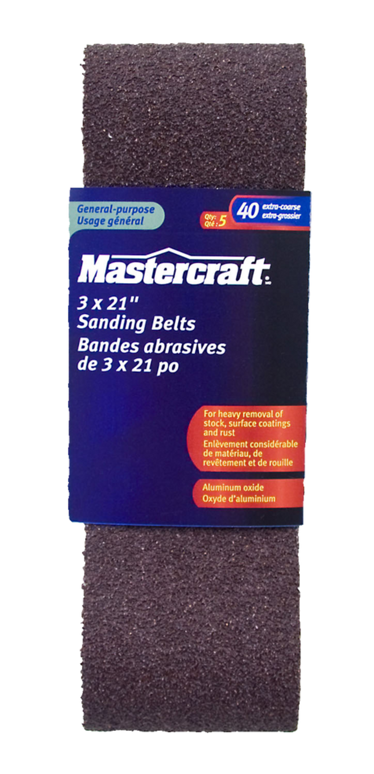 Mastercraft 3 x 21” Sanding Belts 5-Pack, 40 Grit Front_Flat