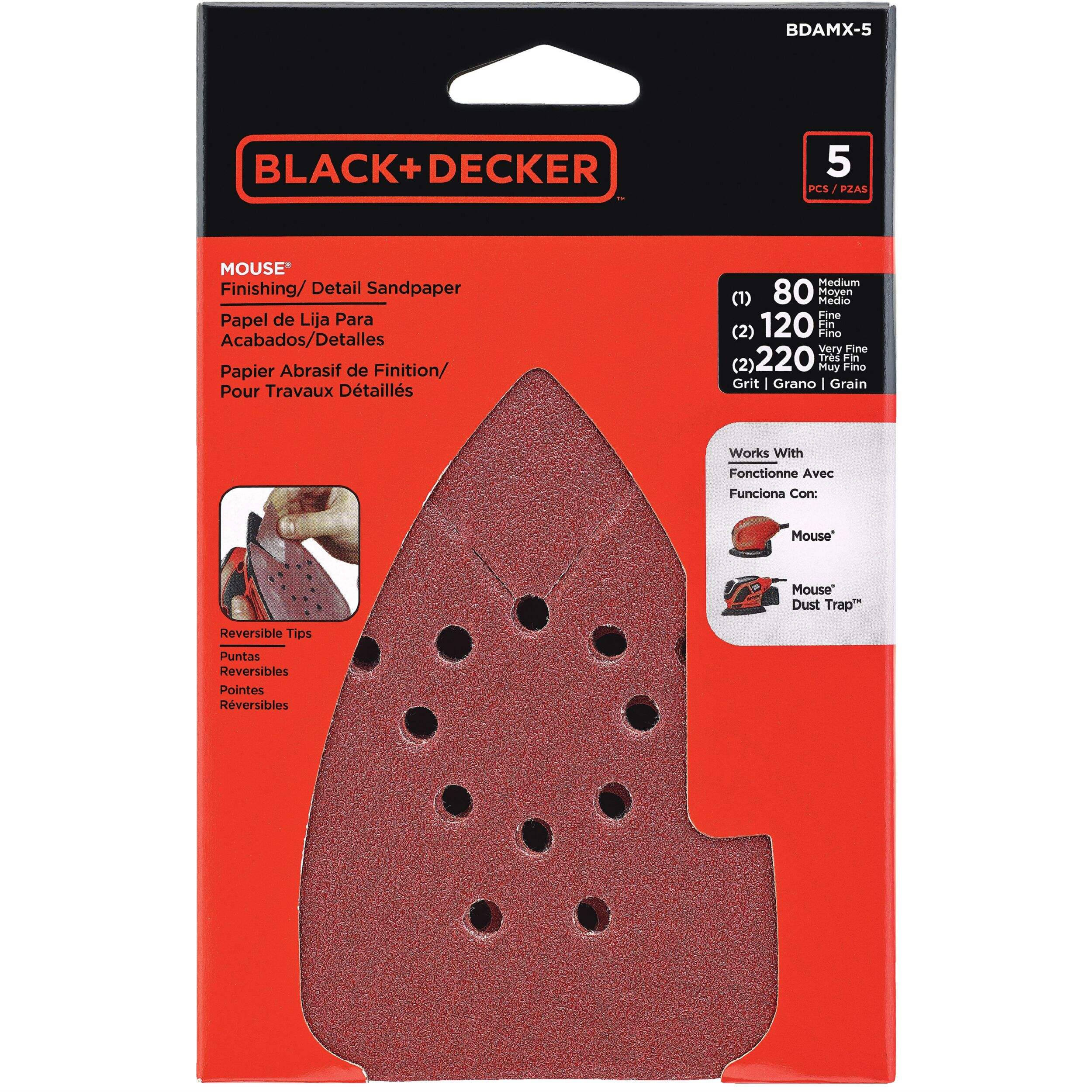 Black & Decker BDAMX-5 Aluminum Oxide Mouse Sandpaper Set for Wood, 5-pc Front_Flat