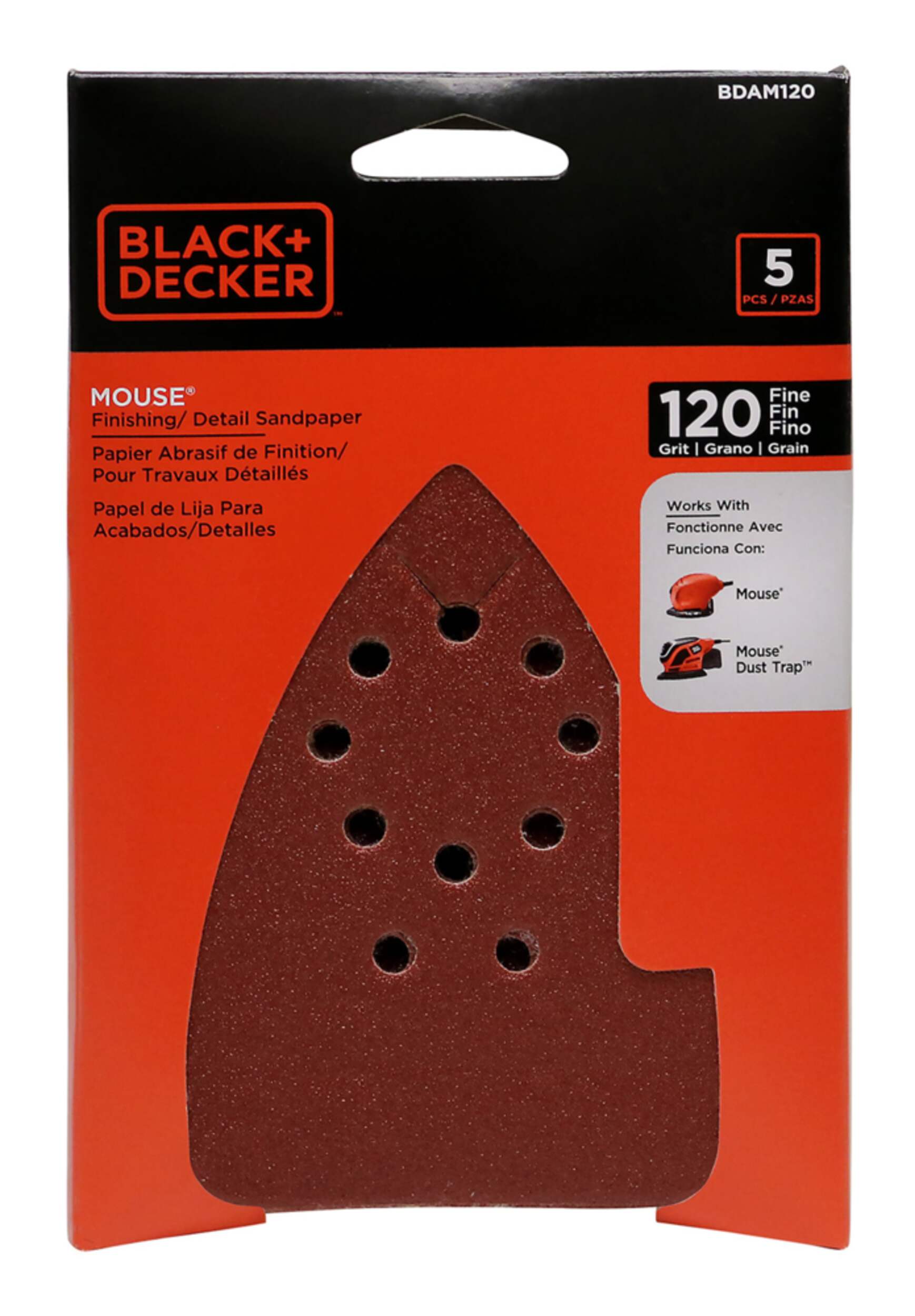 Black & Decker Mouse Sandpaper, 120-Grit, 5-pk Front_Flat