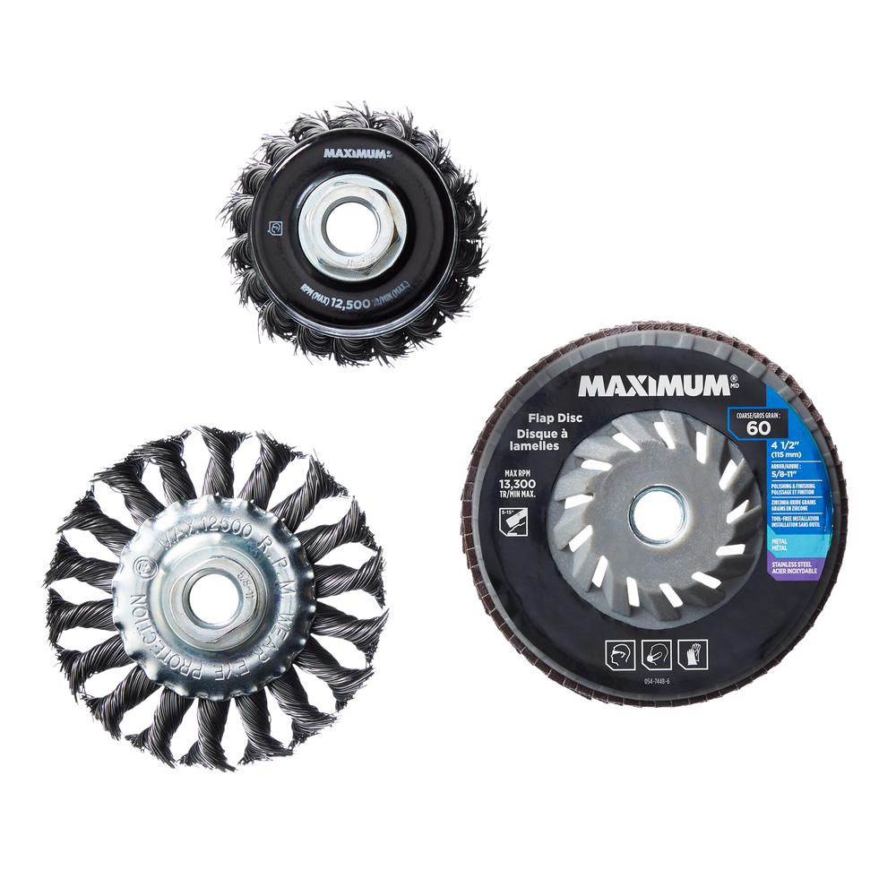 MAXIMUM 60 Grit Carbon Steel Grinding Disc Kit for Metal, 3pc