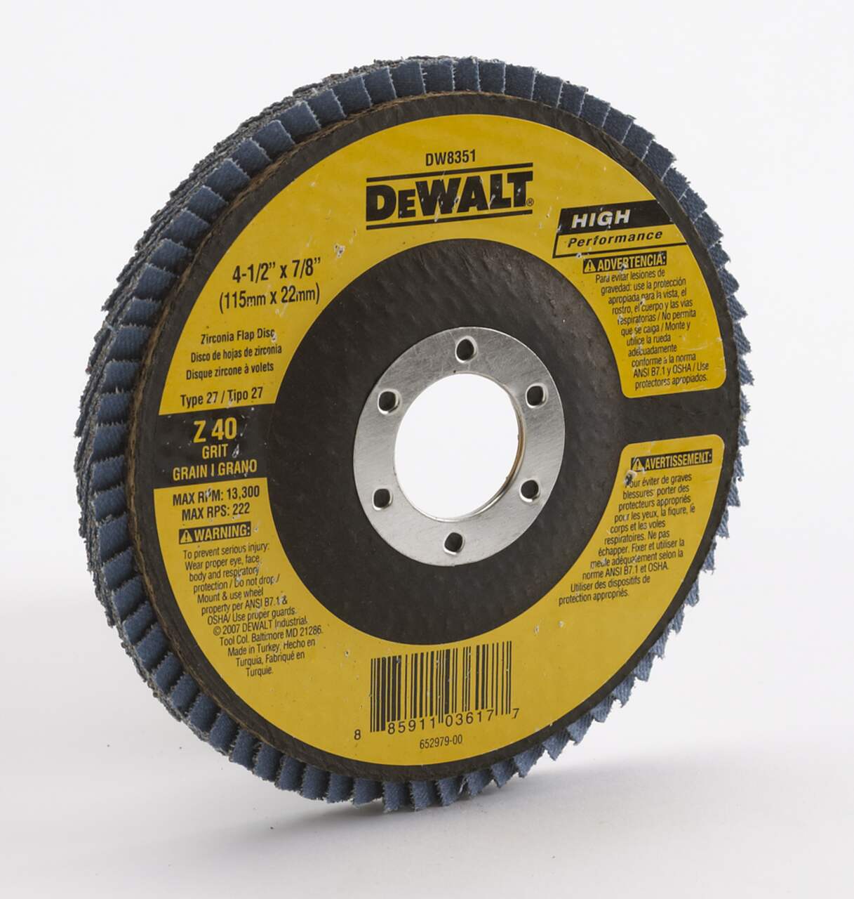 DEWALT 4 1 2 x 7 8 in Type 27 Zirconia Flap Disc for Metal