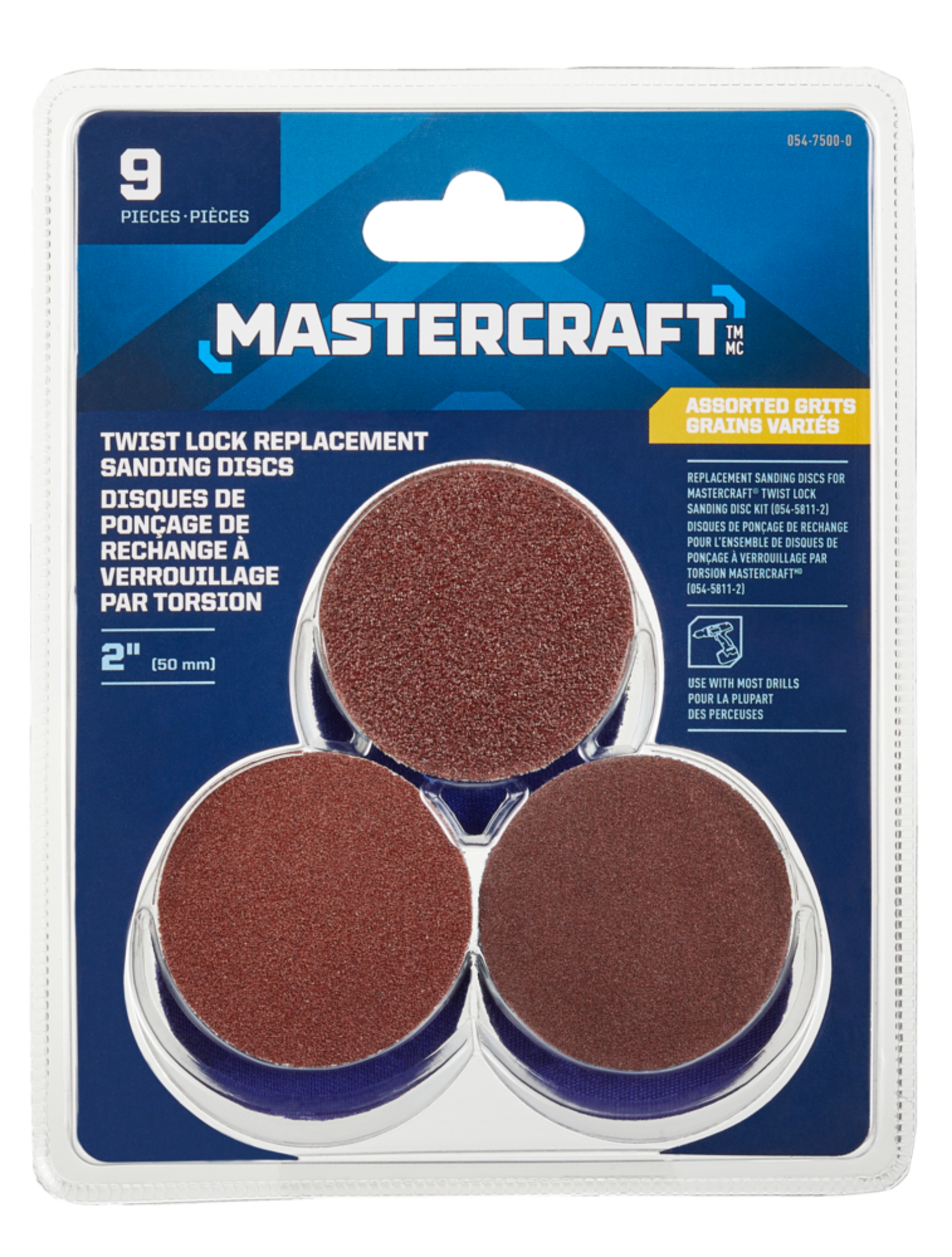 Mastercraft 2-in Aluminum Oxide Twist LockReplacement Sanding Discs, 9-pc Front_Flat