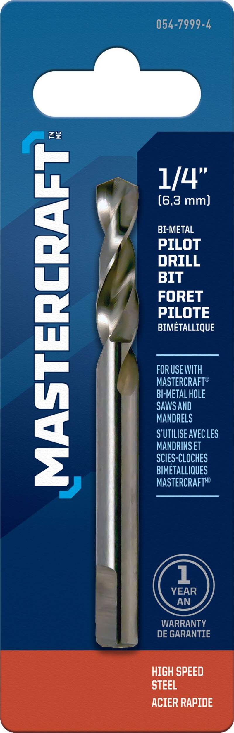 Mèche foret pilote de rechange Mastercraft, pour métal, bois, plastique, 1/4 po Front_Flat
