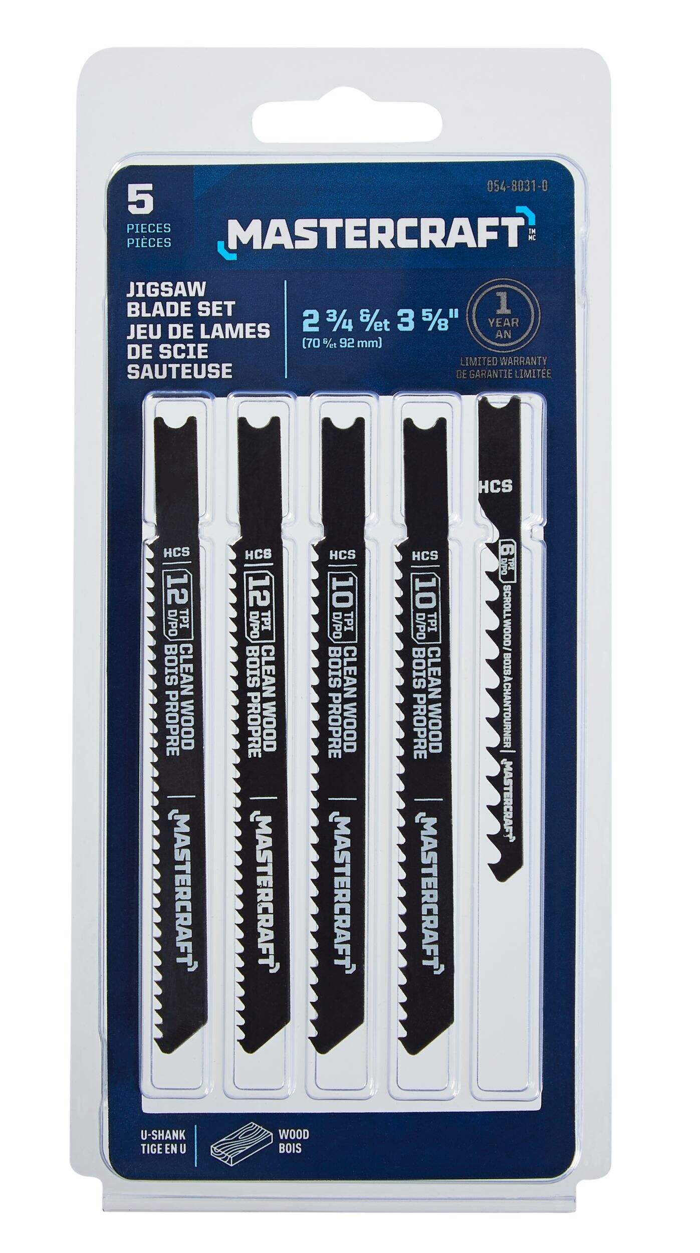 Mastercraft U-Shank HCS Jigsaw Blade Set for Wood, 5-pc Front_Flat