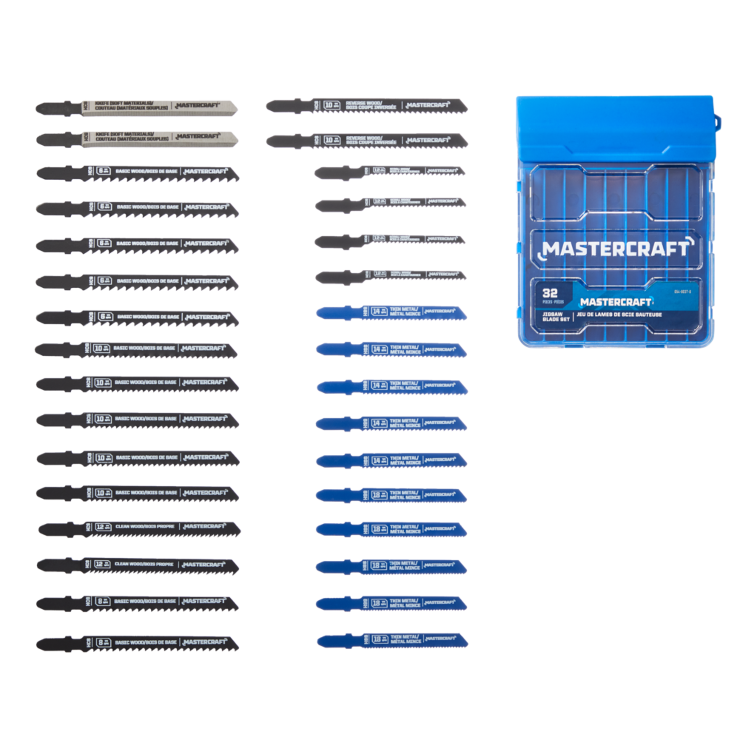 Mastercraft T-Shank HSS & HCS Jigsaw Blade Set with Case, for Wood/Metal, 32-pc Composite_or_Mixed