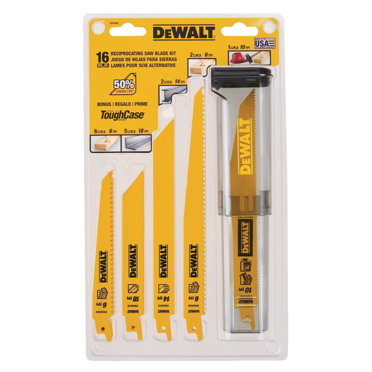 DEWALT DW4899 Bi Metal Reciprocating Saw Blade Set for Wood Metal 16 pc