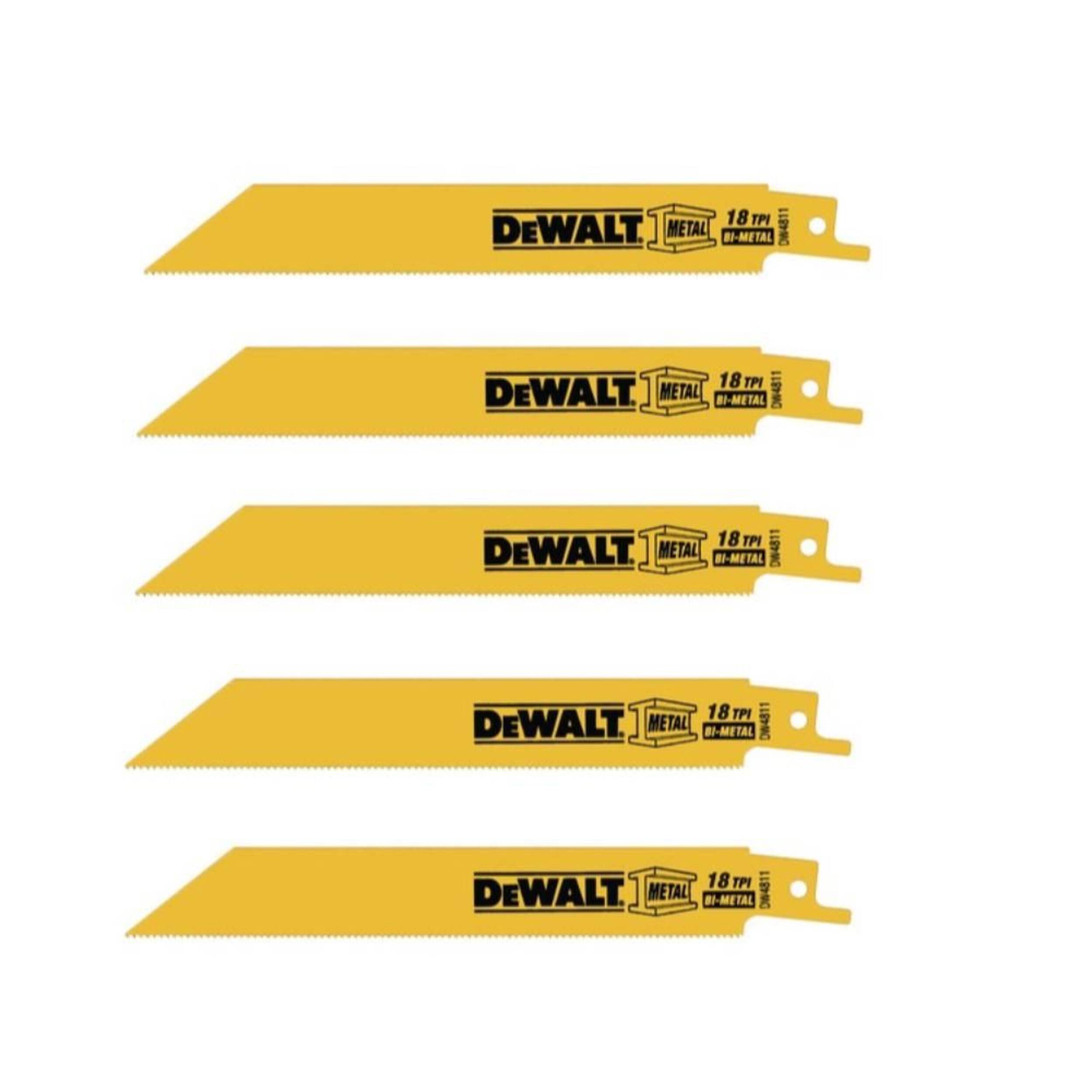DEWALT 6-in 18 TPI Cobalt Reciprocating Saw Blades for Metal, 5-pk Side_Left