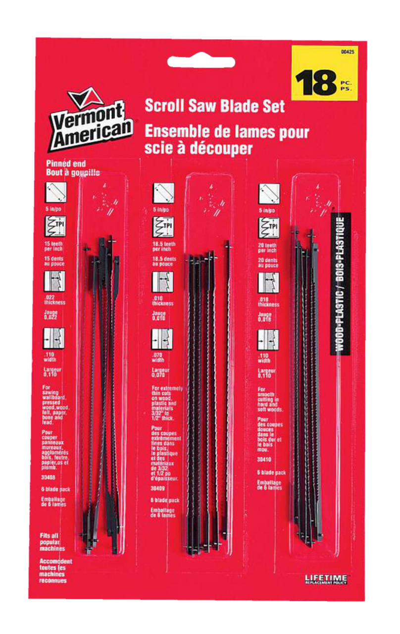 Vermont American 5 in Pin End Premium Steel Scroll Saw Blade Set