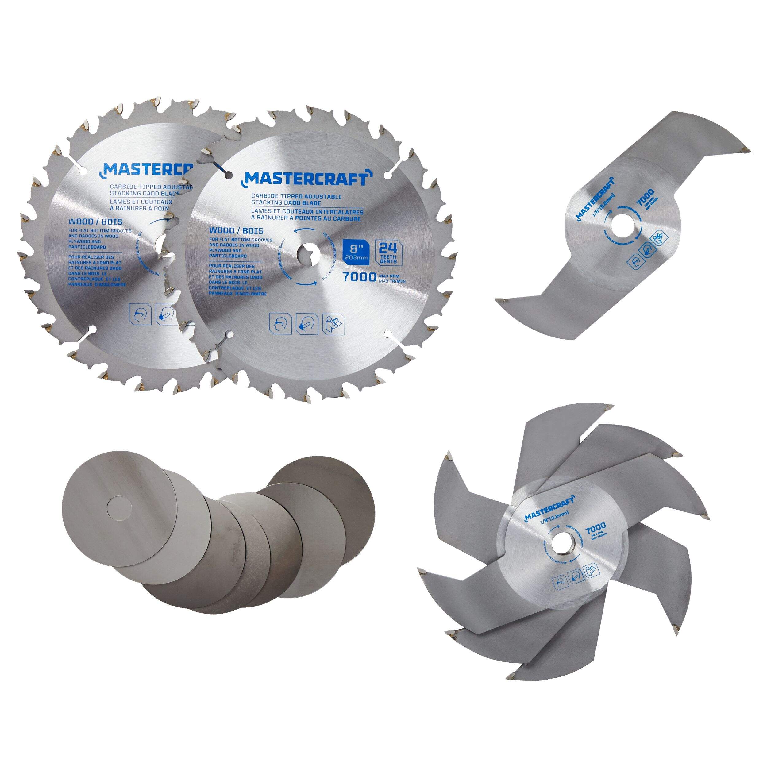 Mastercraft 8-in 24T Dado Carbide Tipped Circular Saw Blade Set for Wood Composite_or_Mixed