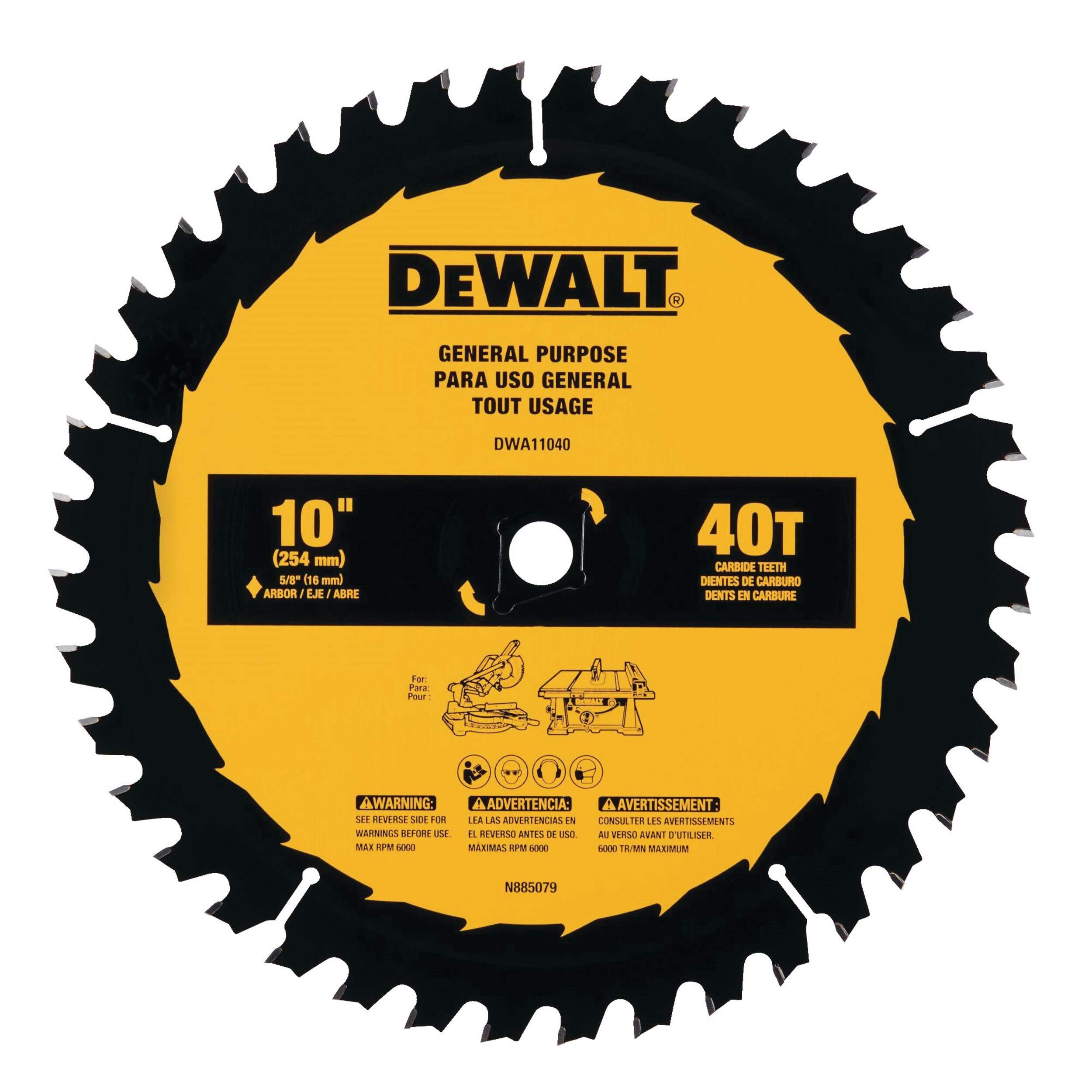 DEWALT DW3114 10-in 40T Carbide Tipped Circular Saw Blade for Wood Front_Flat