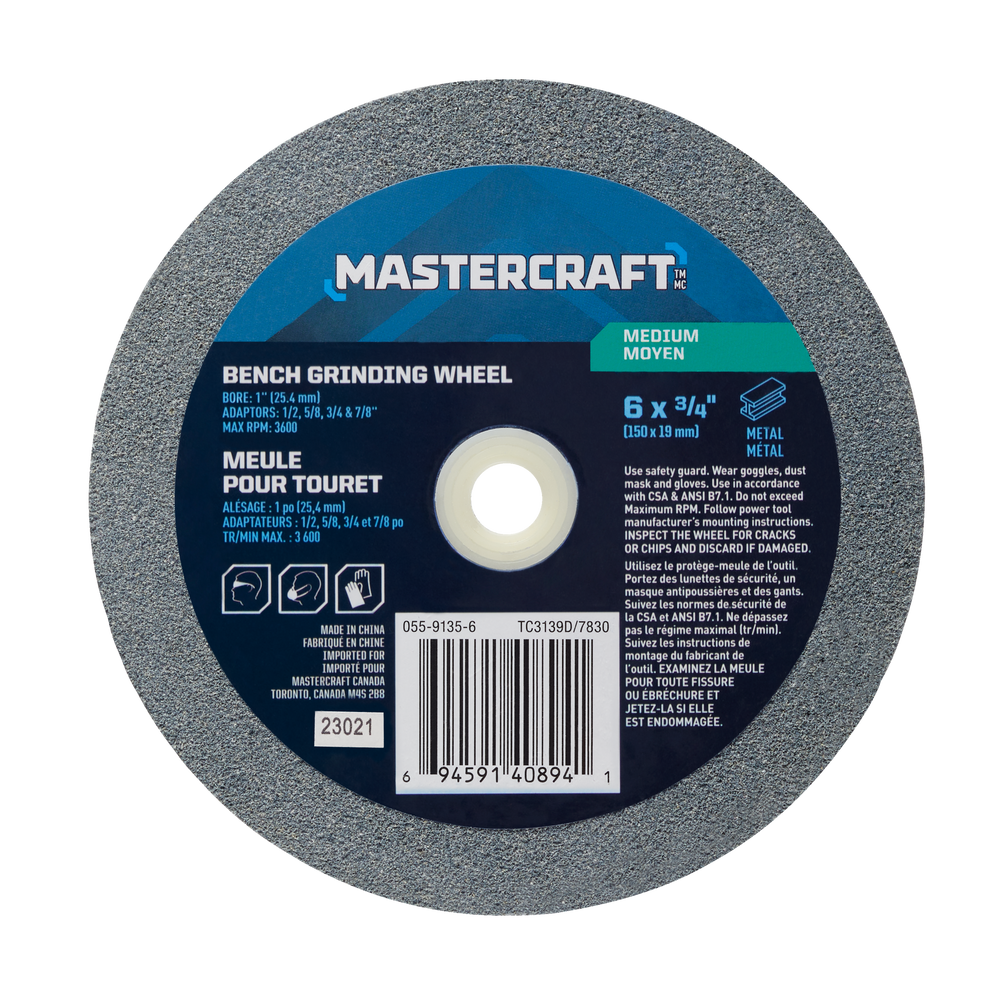 Mastercraft 6in x 3/4in 120 Grit Aluminum Oxide Bench Grinding Wheel