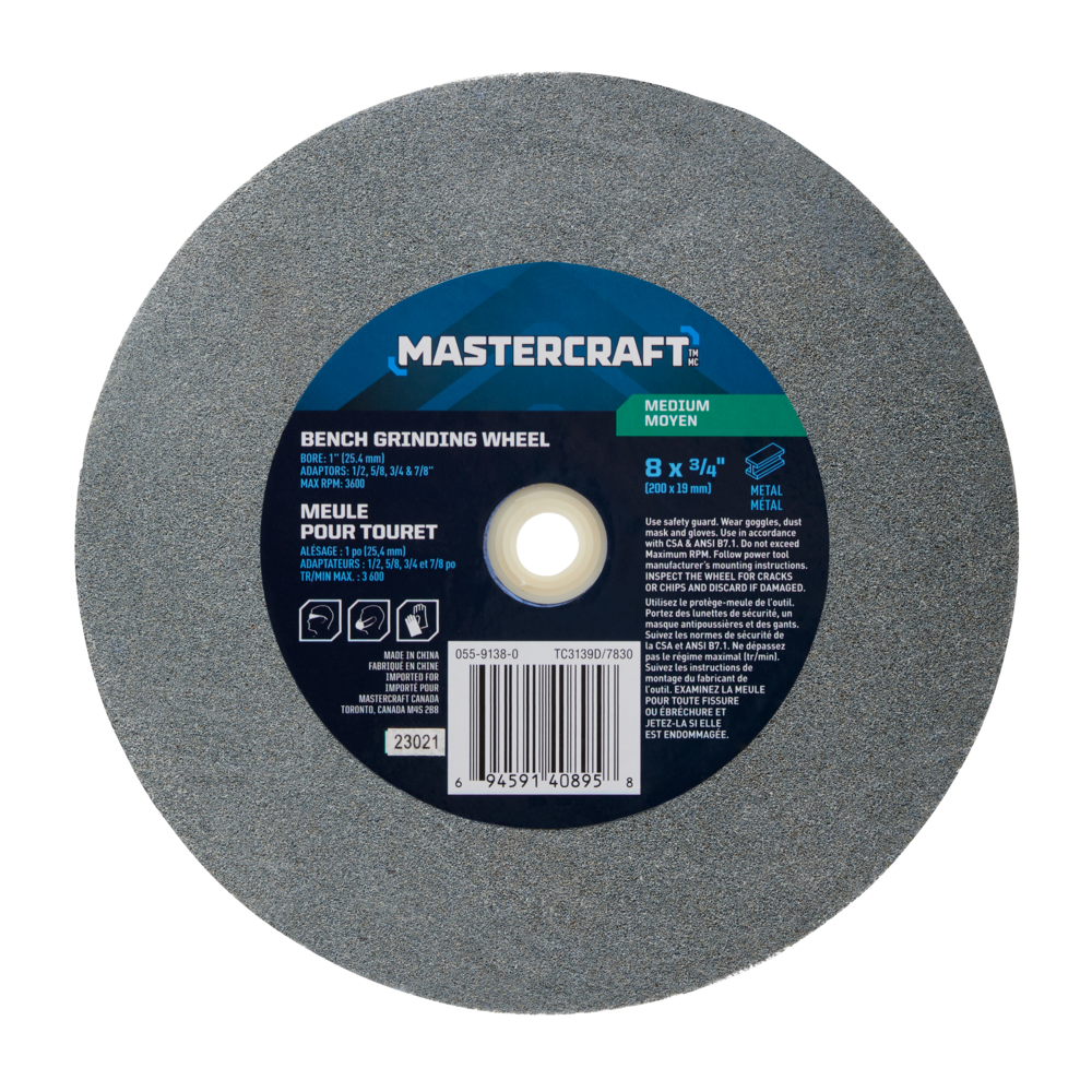 Mastercraft 8in x 3/4in Medium Aluminum Oxide Grinding Wheel/Disc Kit