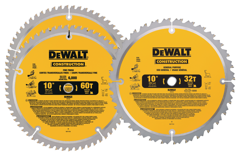 DEWALT DW3106P5B3C 10in 32T & 2 x 60T Carbide Tipped Circular Saw