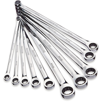 MAXIMUM Extra-Long Box-End Ratcheting Wrench Set, Metric, Nickel-Chrome Plating, 10-pc Overhead_Plunge