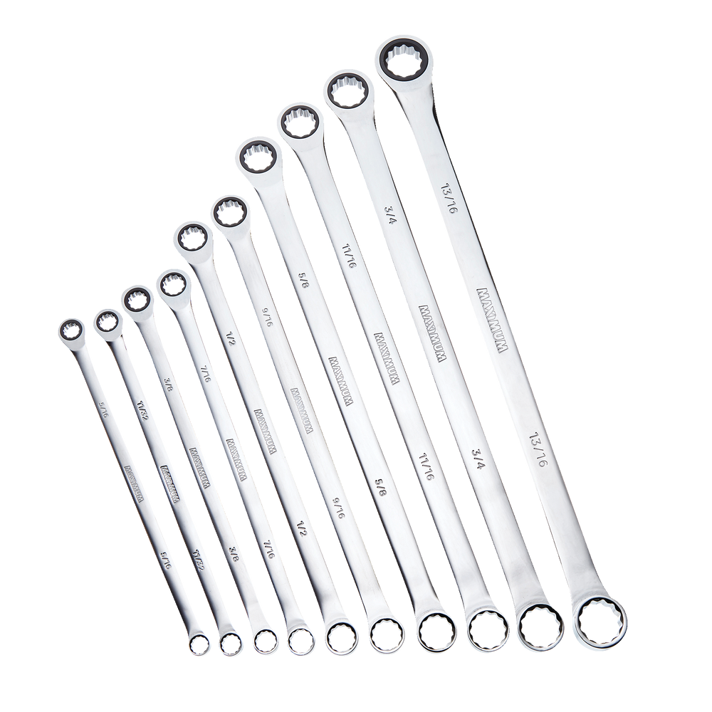 MAXIMUM ExtraLong Double BoxEnd Ratcheting Wrench Set, SAE, 10pk