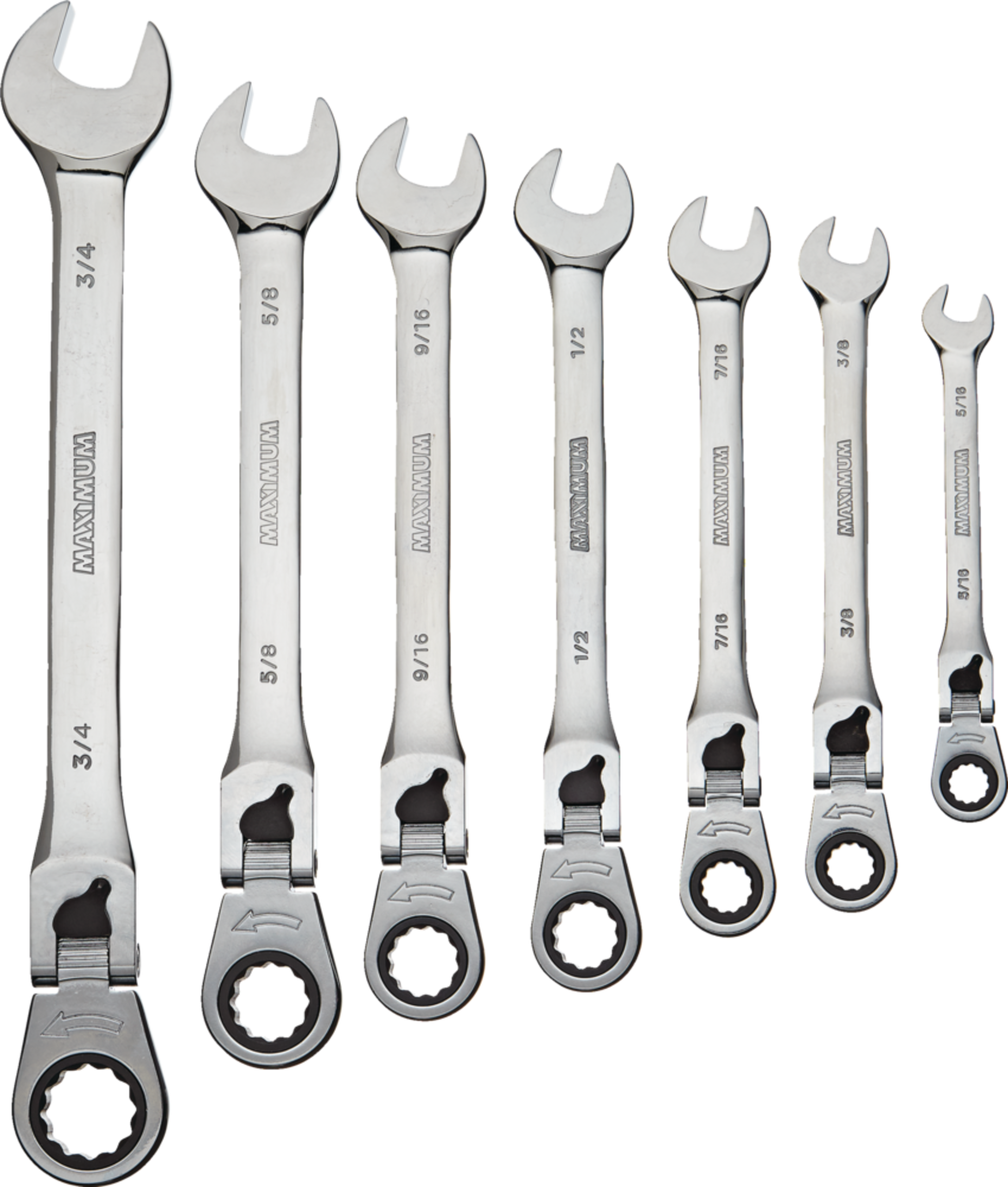 MAXIMUM Locking Flex-Head Ratcheting Wrench Set, SAE, 7-pc Overhead_Flat