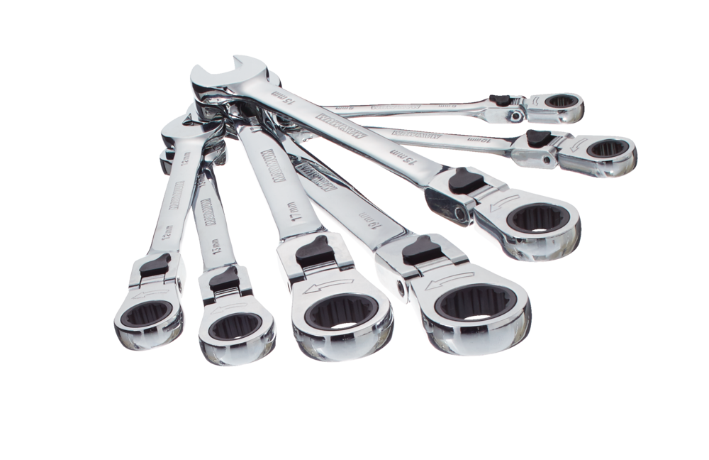 MAXIMUM Locking FlexHead Ratcheting Wrench Set, Metric, 7pc