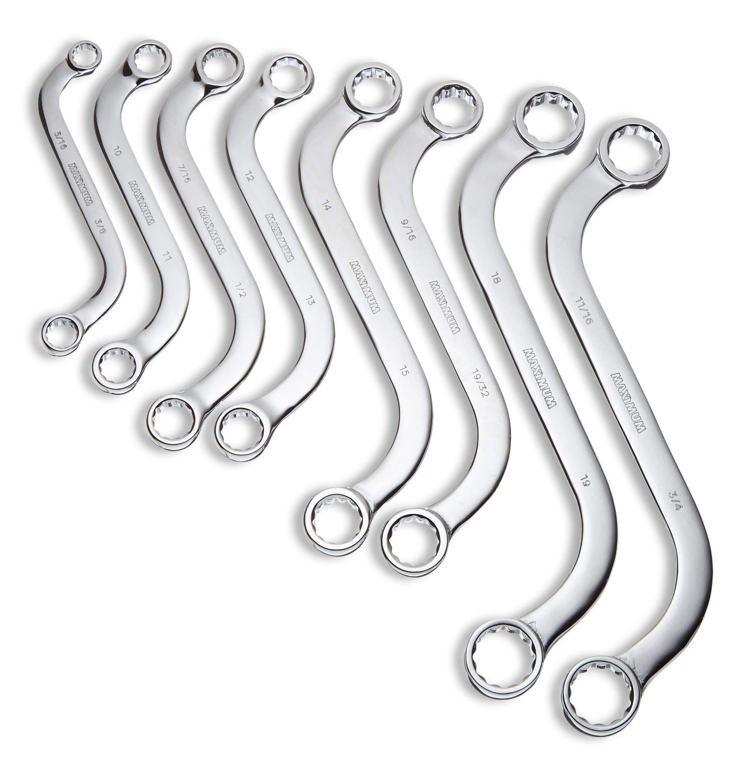 MAXIMUM Obstruction Wrench Set, SAE/Metric, Nickel-Chrome Plating, 8-pc Overhead_Flat