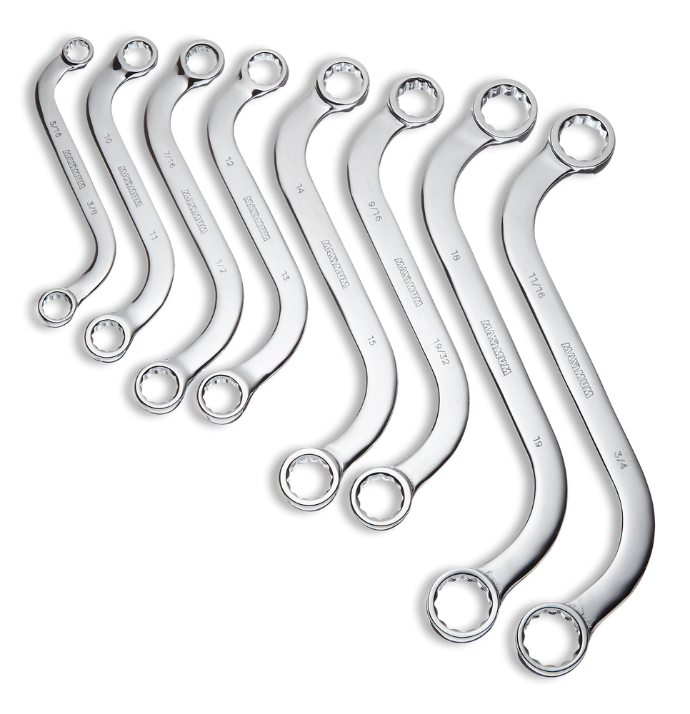 MAXIMUM Obstruction Wrench Set, SAE/Metric, NickelChrome Plating, 8pc