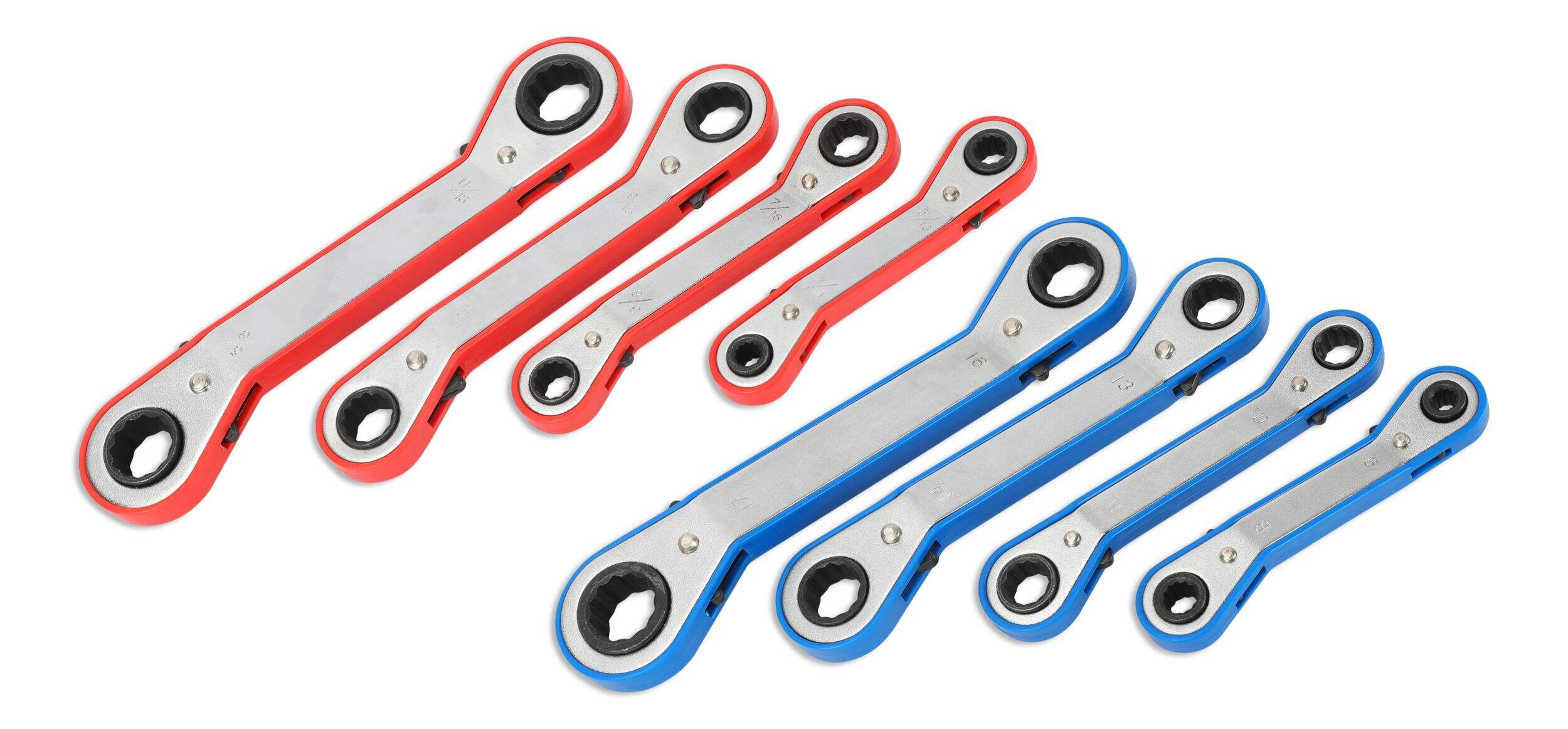 Certified Ratcheting Box End Wrench Set, 8-pc, SAE/Metric Front_Angled_Left