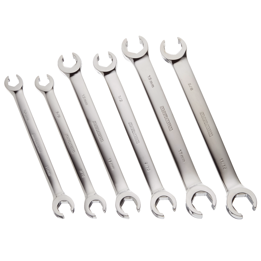 MAXIMUM Flare Nut Wrench Set, SAE/Metric, NickelChrome Plating, 6pc