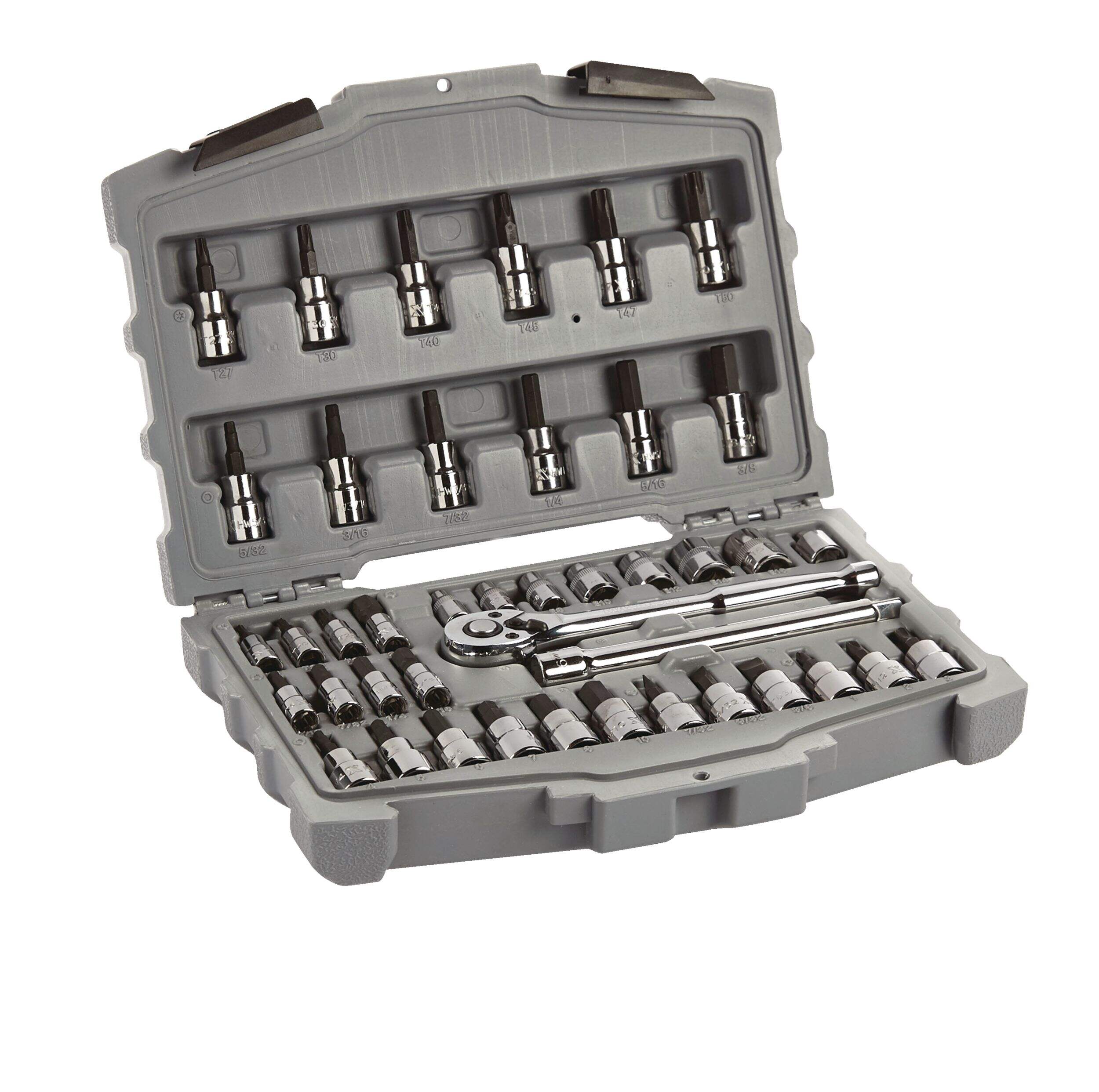 MAXIMUM 42-Pc Bit Socket & Ratchet Set Front_Angled_Right