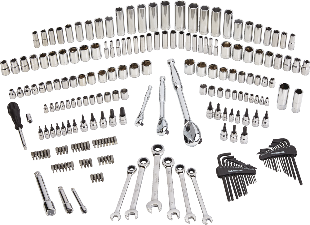 MAXIMUM Professional Grade Socket Set, 224-pc, CRV, Nickel-Chrome Plating Composite_or_Mixed