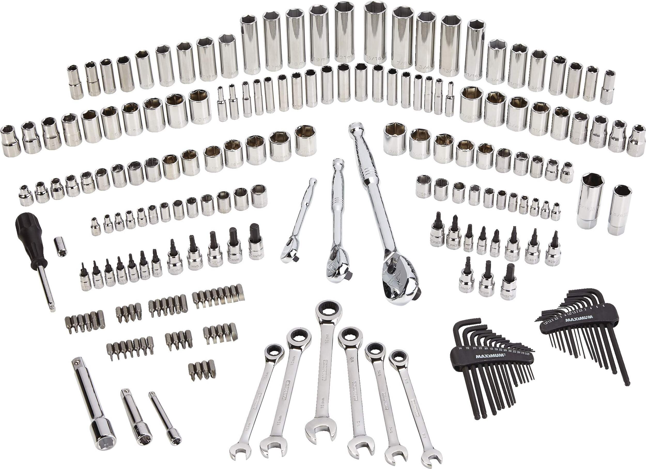 MAXIMUM Professional Grade Socket Set, 224pc, CRV, NickelChrome