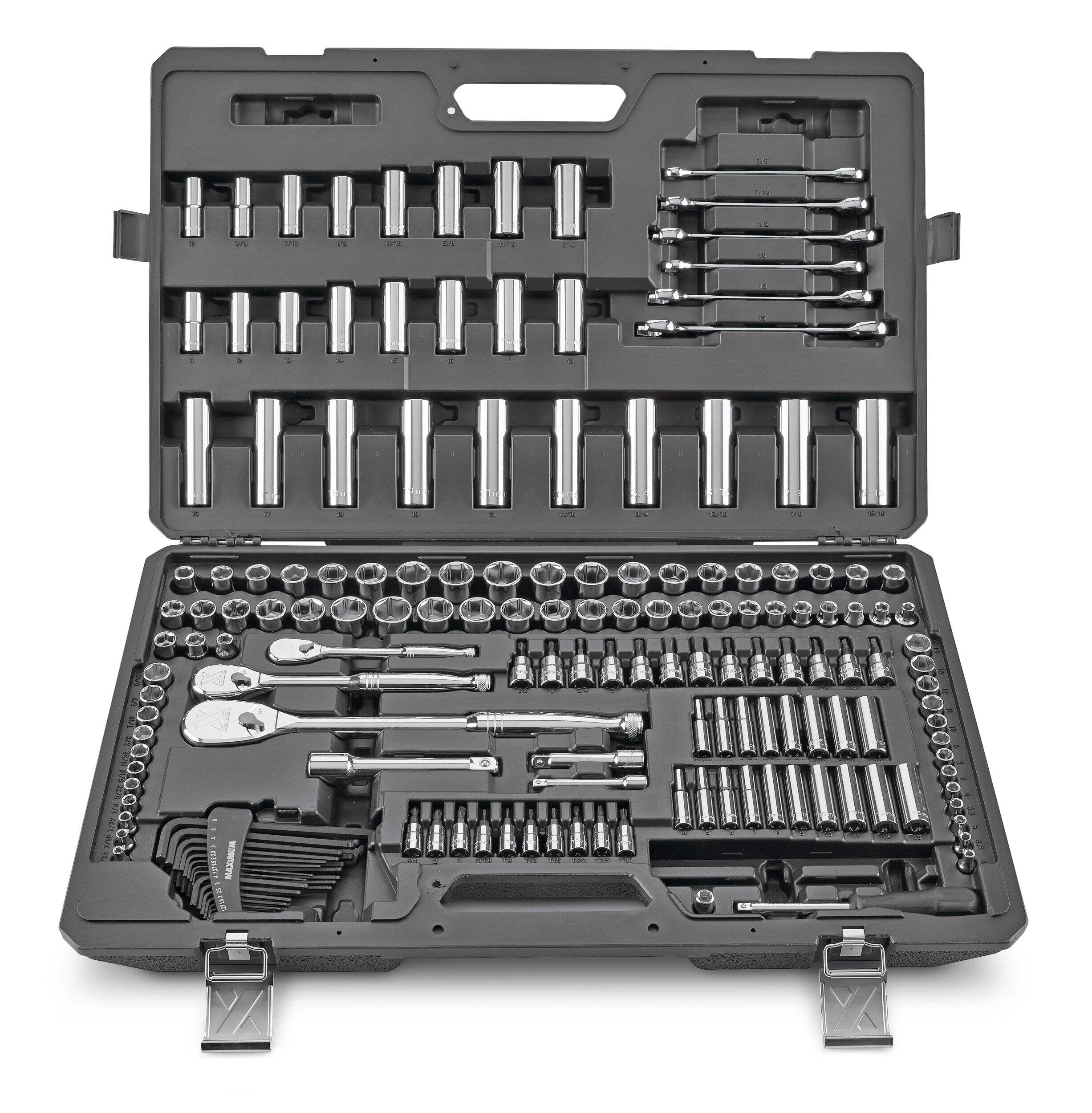 MAXIMUM Professional Grade Socket Set, 224-pc, CRV, Nickel-Chrome Plating Front_Elevated