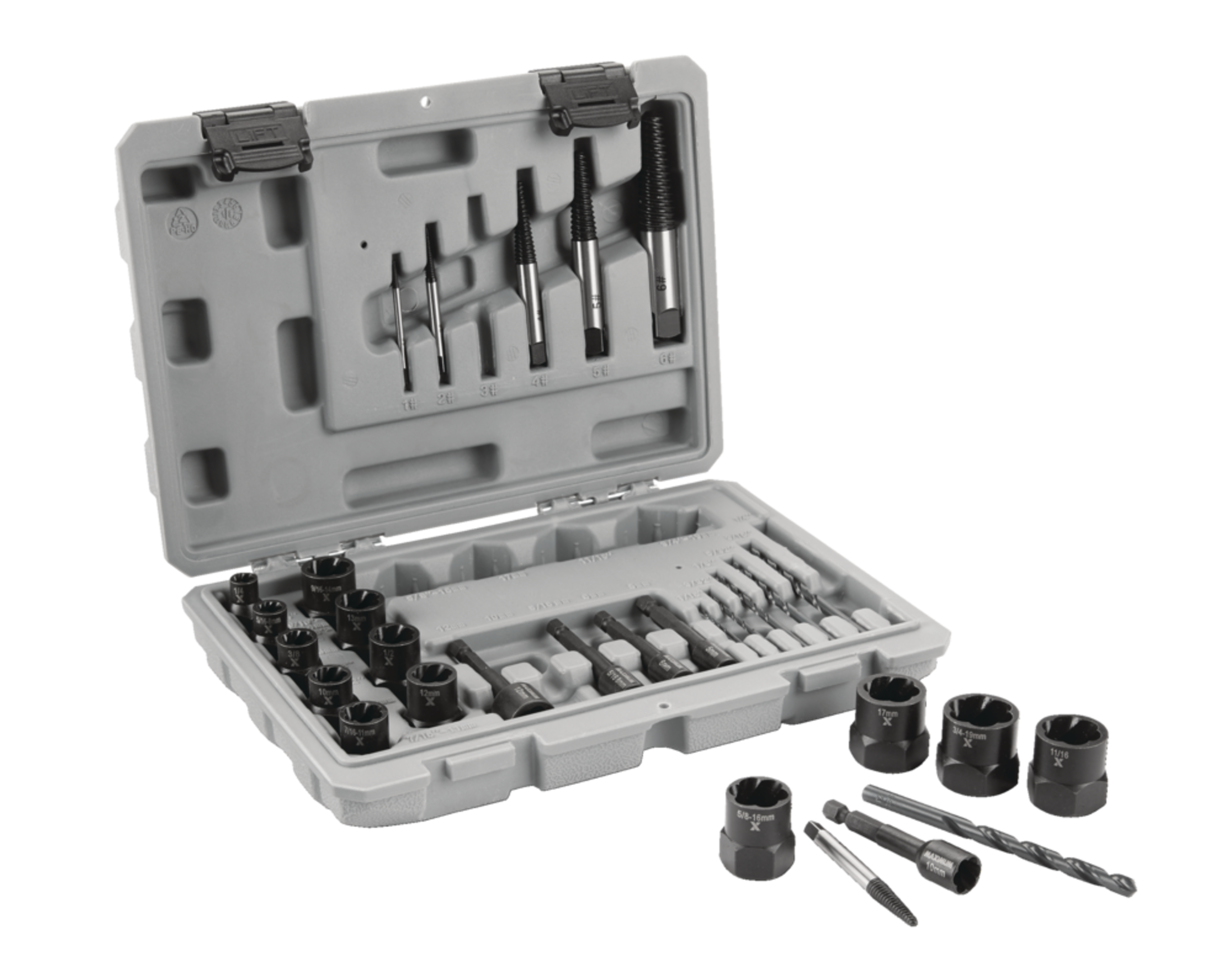 MAXIMUM Bolt Remover Set, 30-pc, SAE/Metric Front_Angled_Right