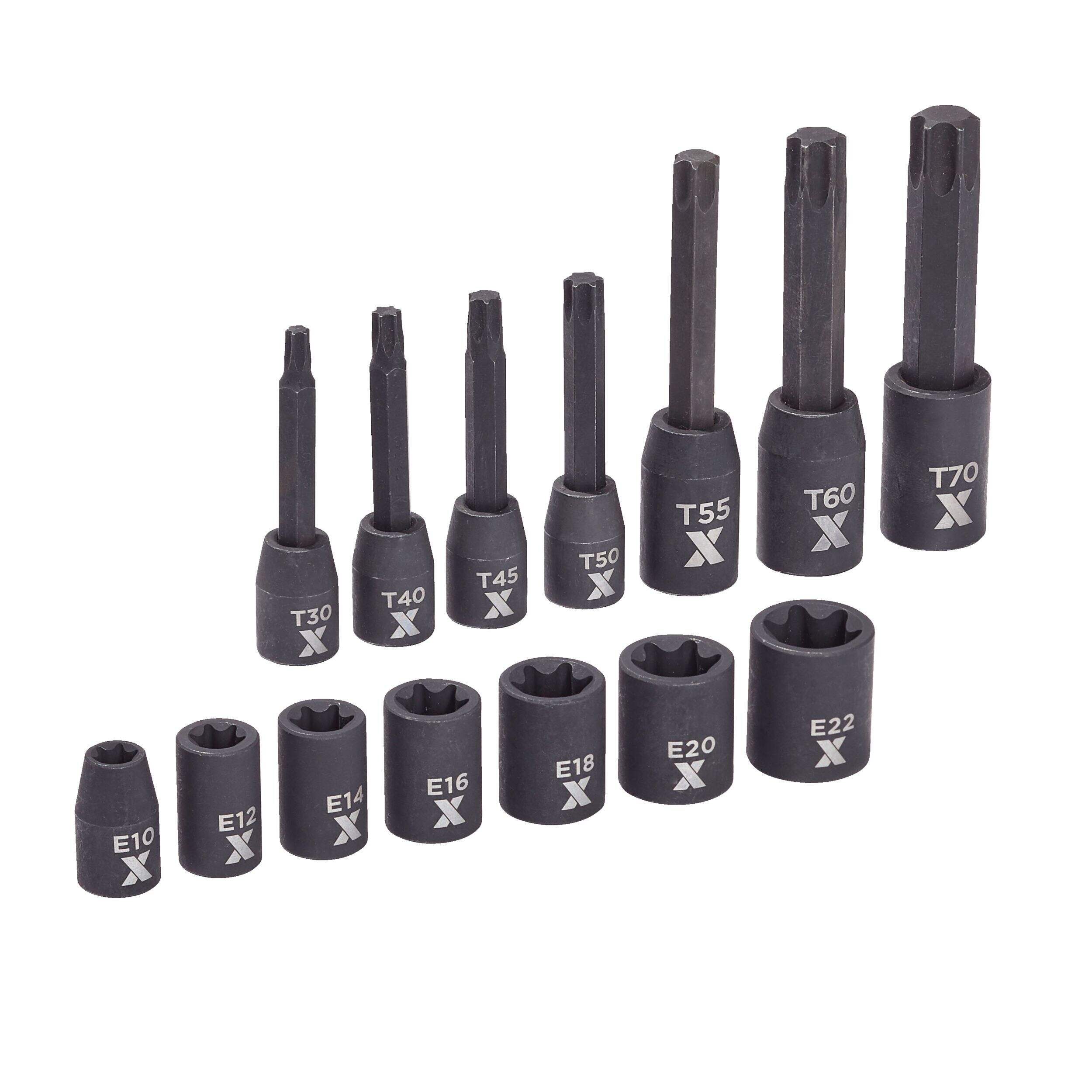 MAXIMUM Torx & E-Torx Impact Bit Socket Set, 14-pc, SAE/Metric Front_Three_Fourths_Angled_Right